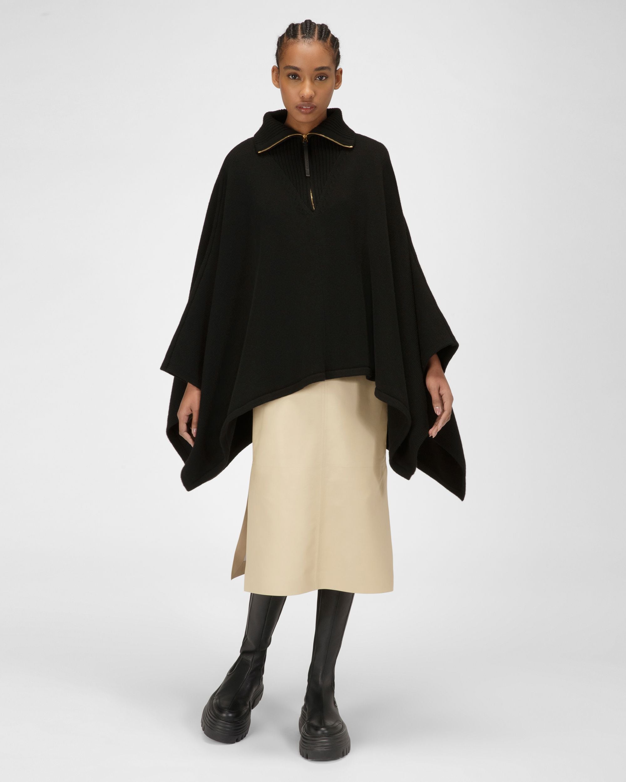 Cape Côtelée En Laine Et Cachemire Noir - Femme - Bally - 04