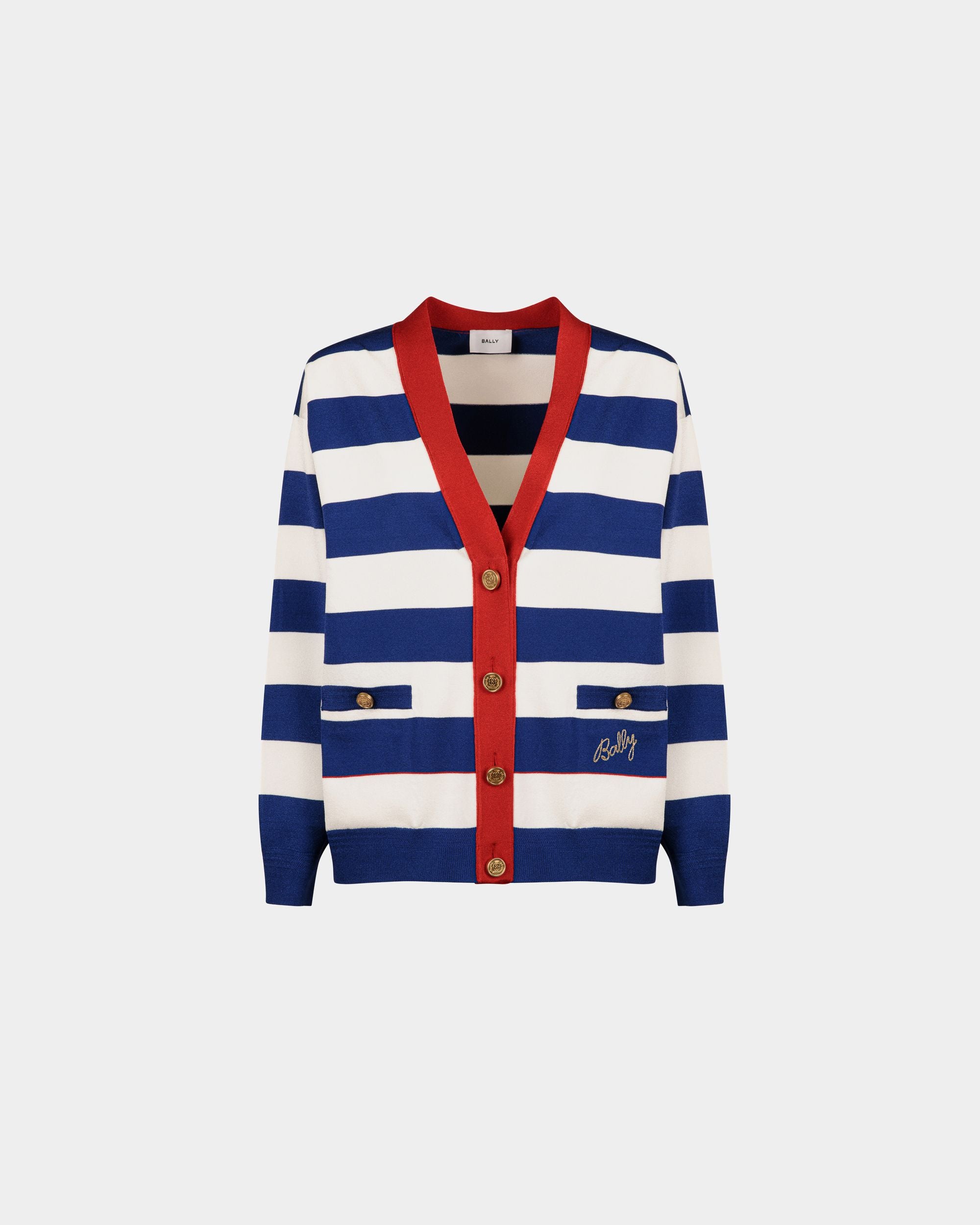 White And Blue Striped Cardigan - Women's - Bally - 01