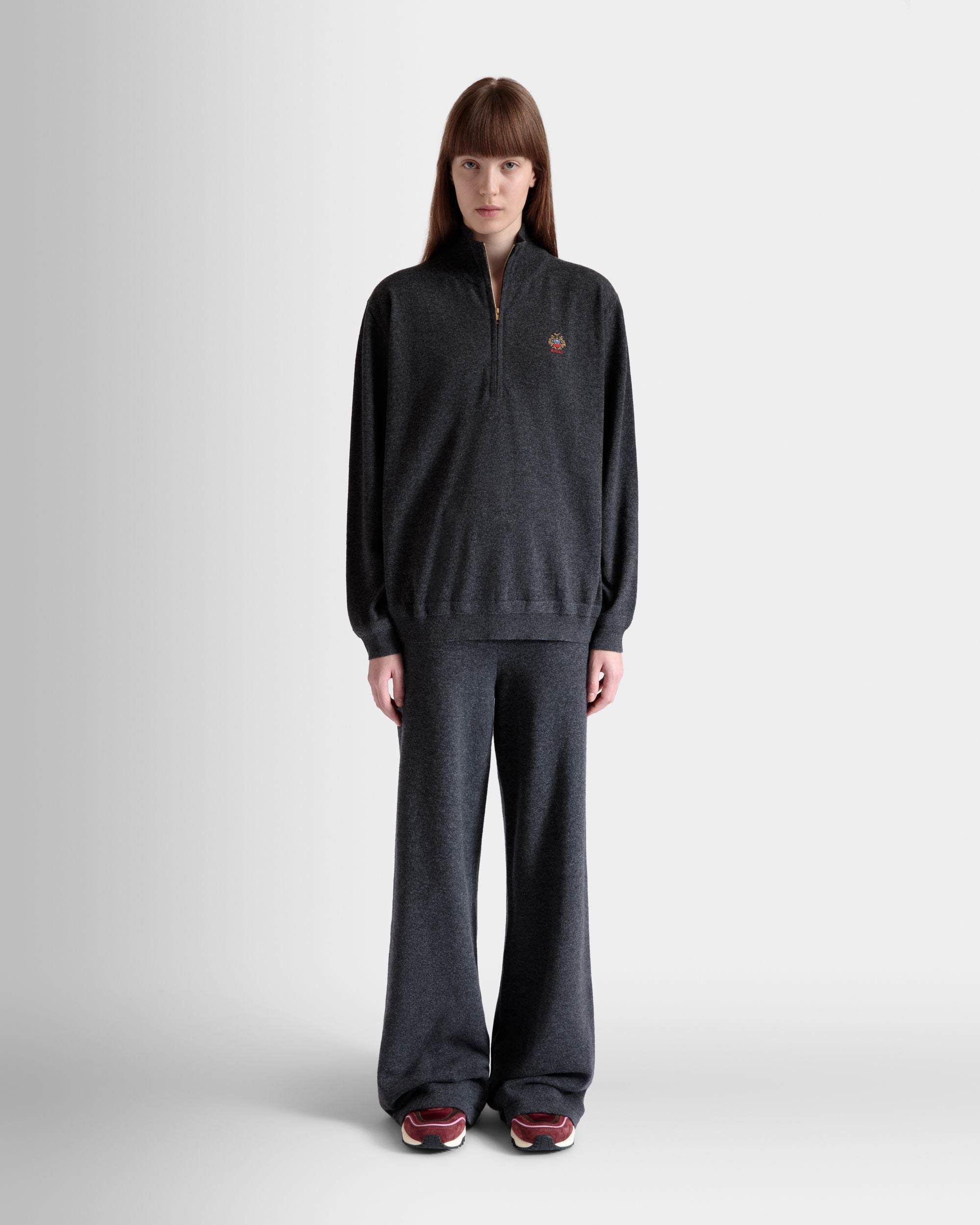 Pullover Mit Reißverschlusskragen Aus Dunkelgrauem Wolle-Kaschmir-Mix - Damen - Bally - 02