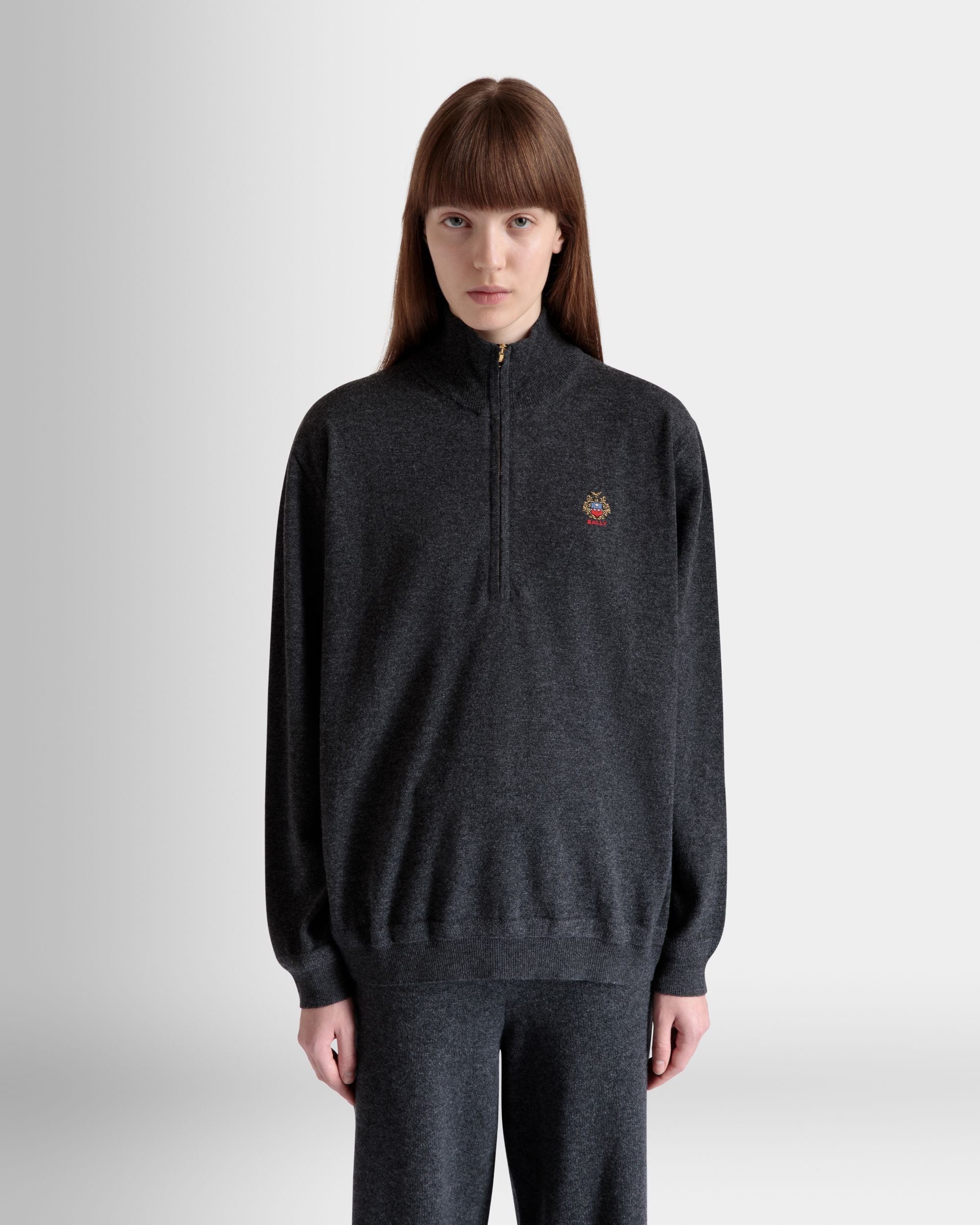 Pullover Mit Reißverschlusskragen Aus Dunkelgrauem Wolle-Kaschmir-Mix - Damen - Bally - 03