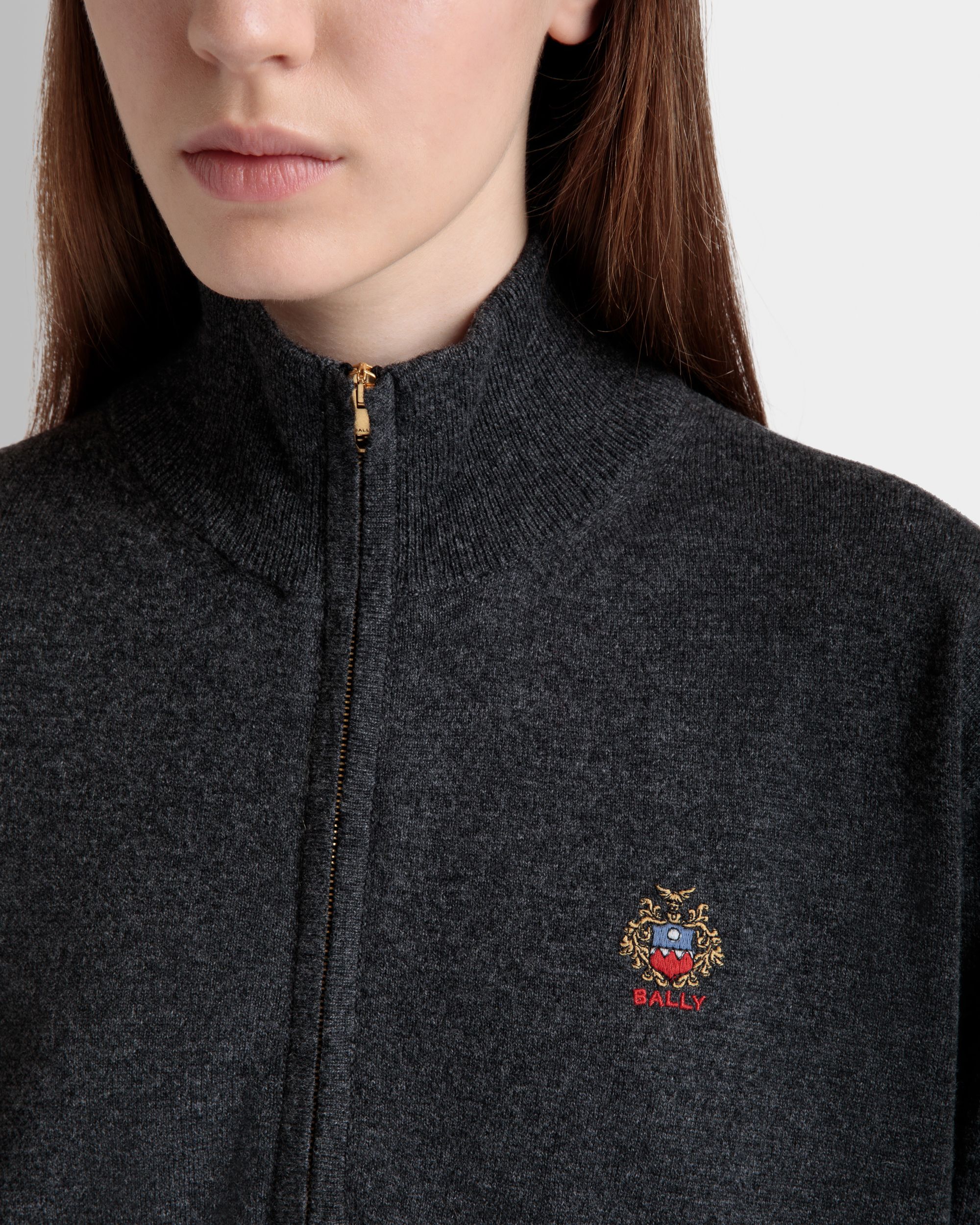 Pullover Mit Reißverschlusskragen Aus Dunkelgrauem Wolle-Kaschmir-Mix - Damen - Bally - 04