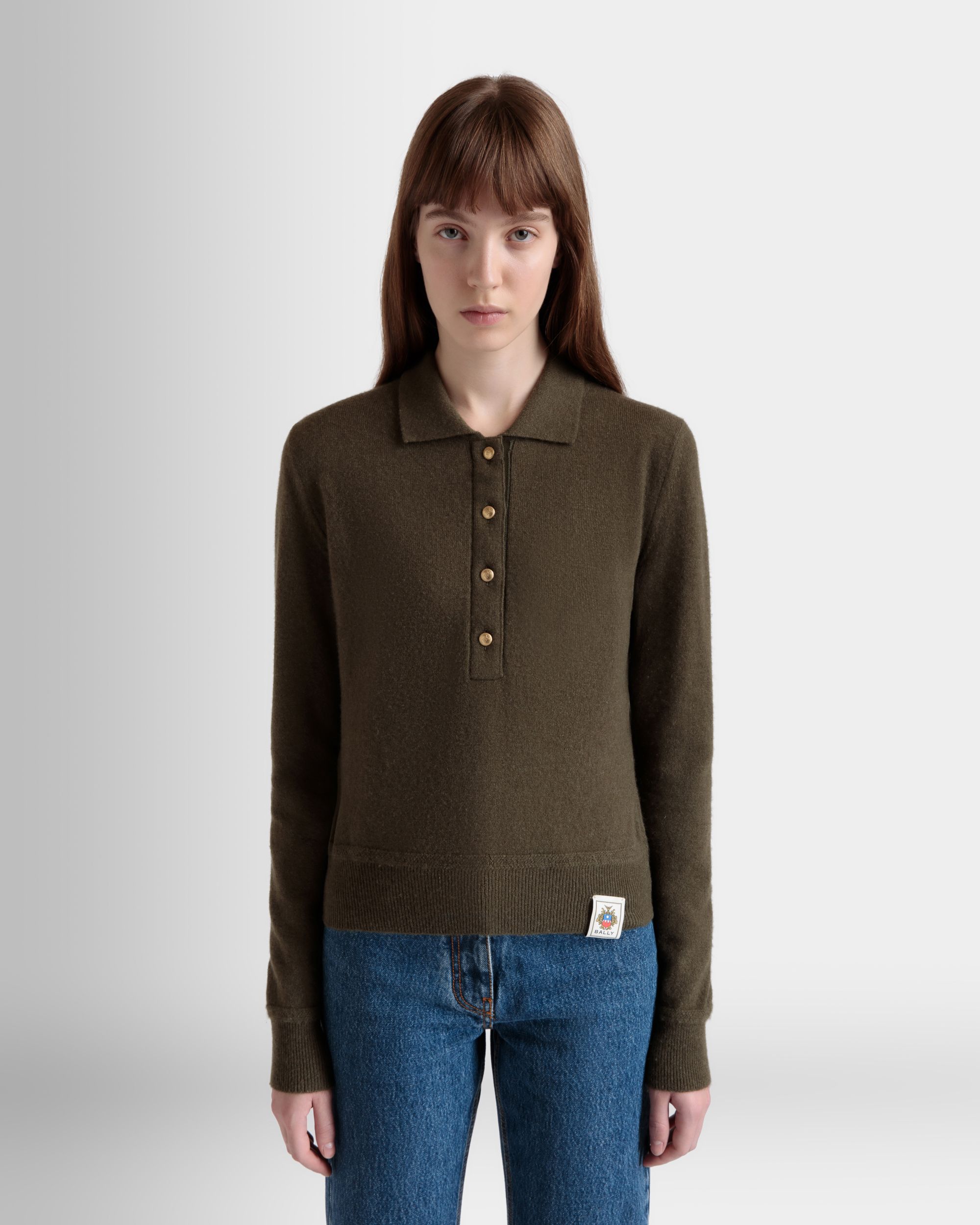 Gestricktes Polo Aus Kaschmir In Military Green - Damen - Bally - 03