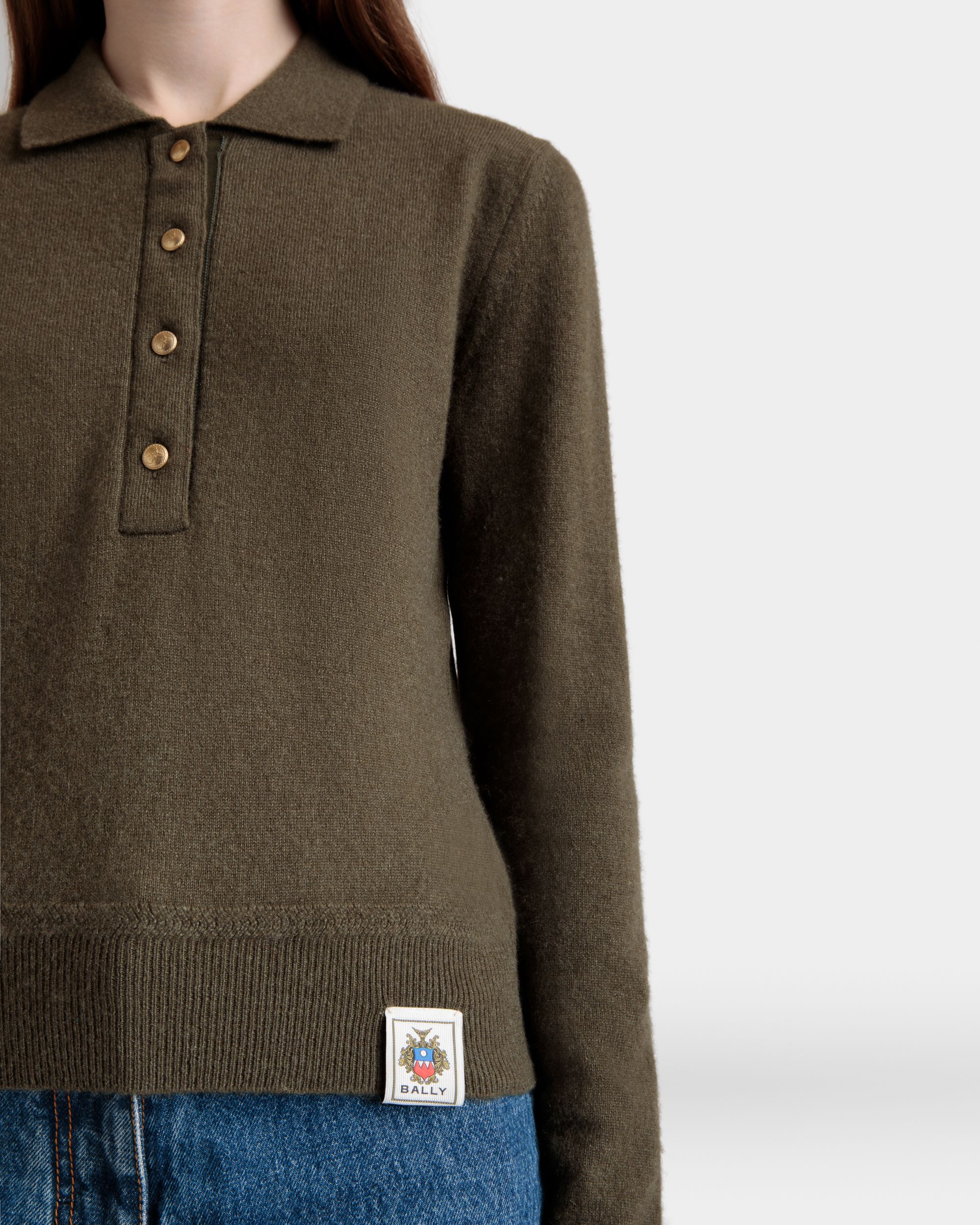 Gestricktes Polo Aus Kaschmir In Military Green - Damen - Bally - 04