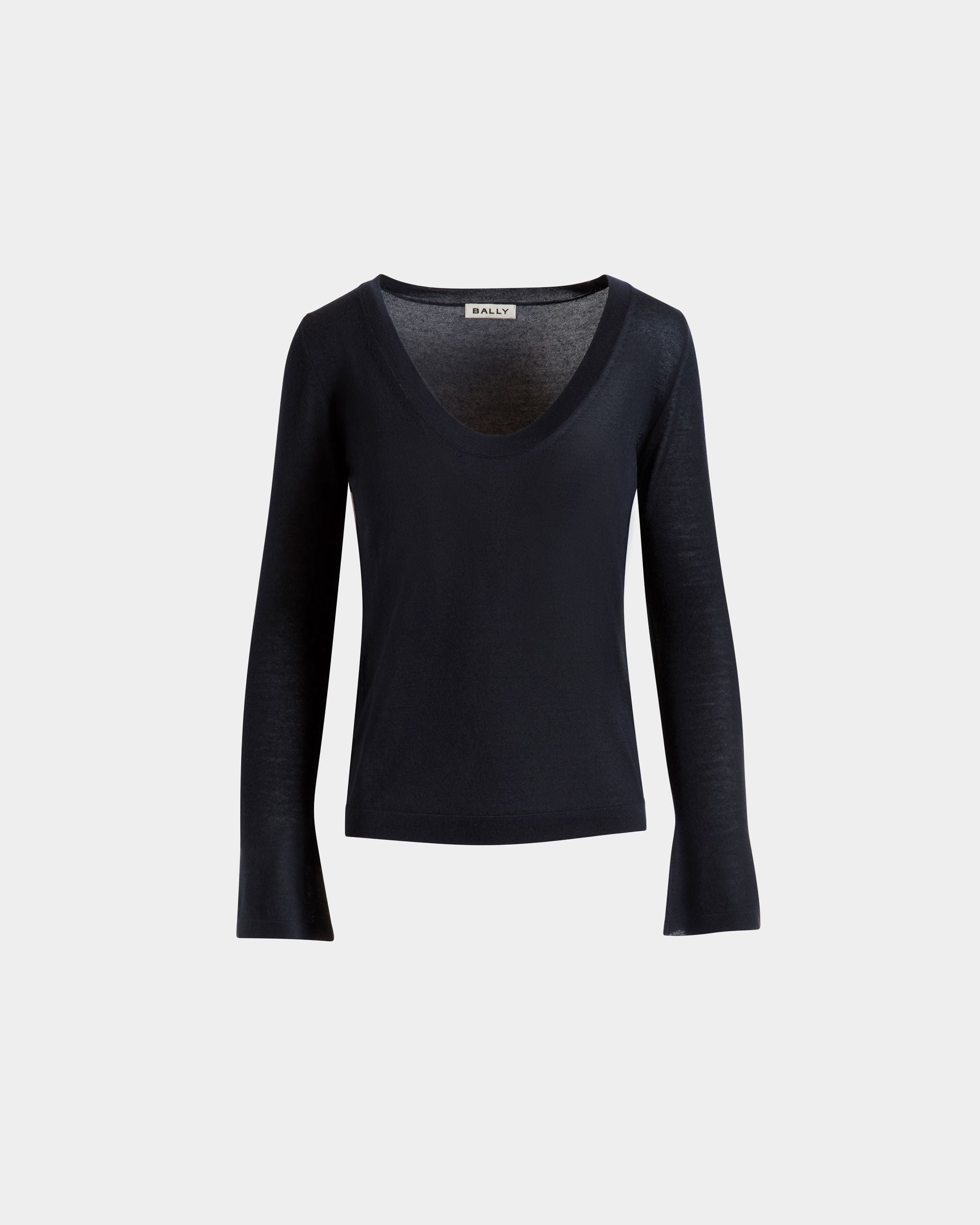 Top Con Scollo A V In Cachemire Navy Blue Lavorato A Maglia - Donna - Bally - 01