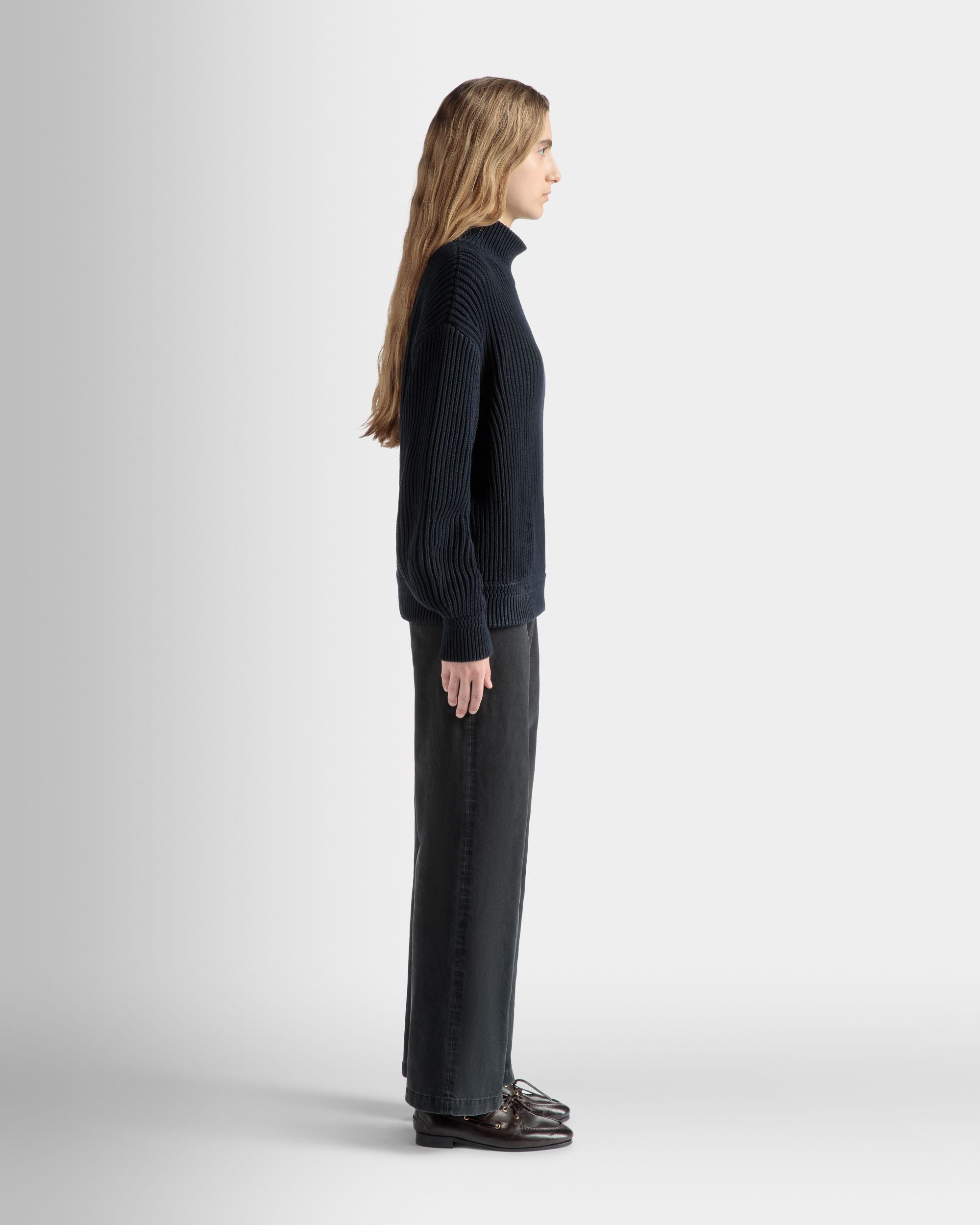 Rollkragenpullover Aus Baumwolle In Navy Blue - Damen - Bally - 05