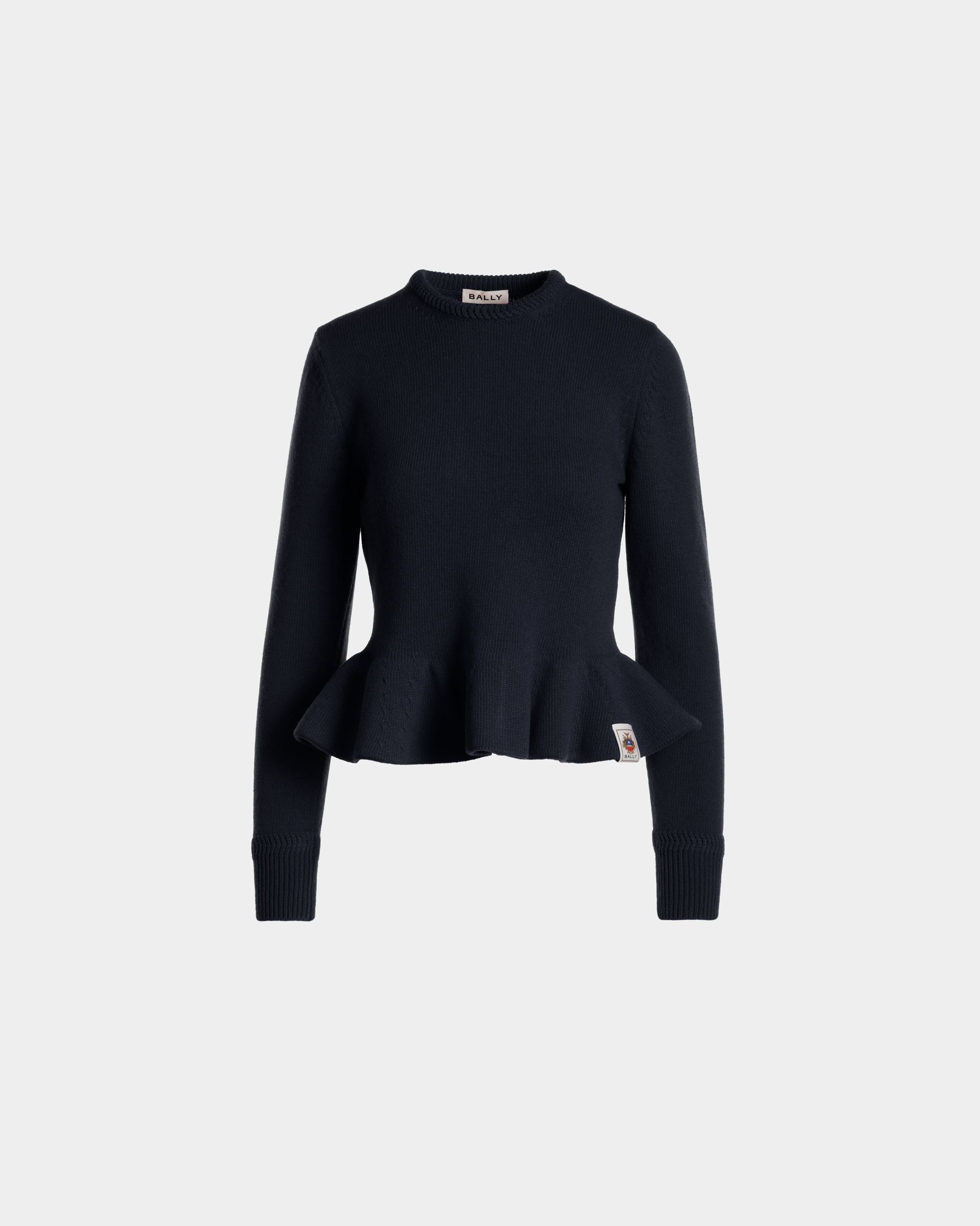Knit Top In Navy Blue Wool - Women's - Bally - 01