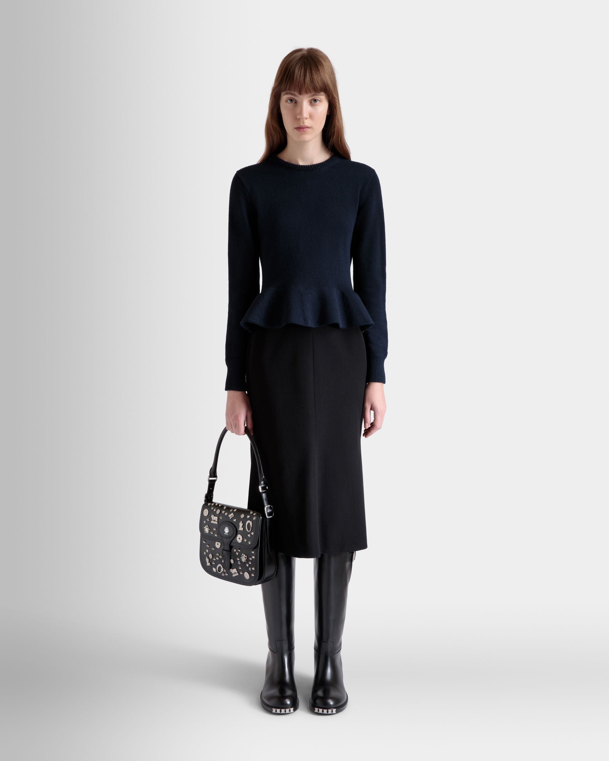 Knit Top In Navy Blue Wool - Women's - Bally - 02