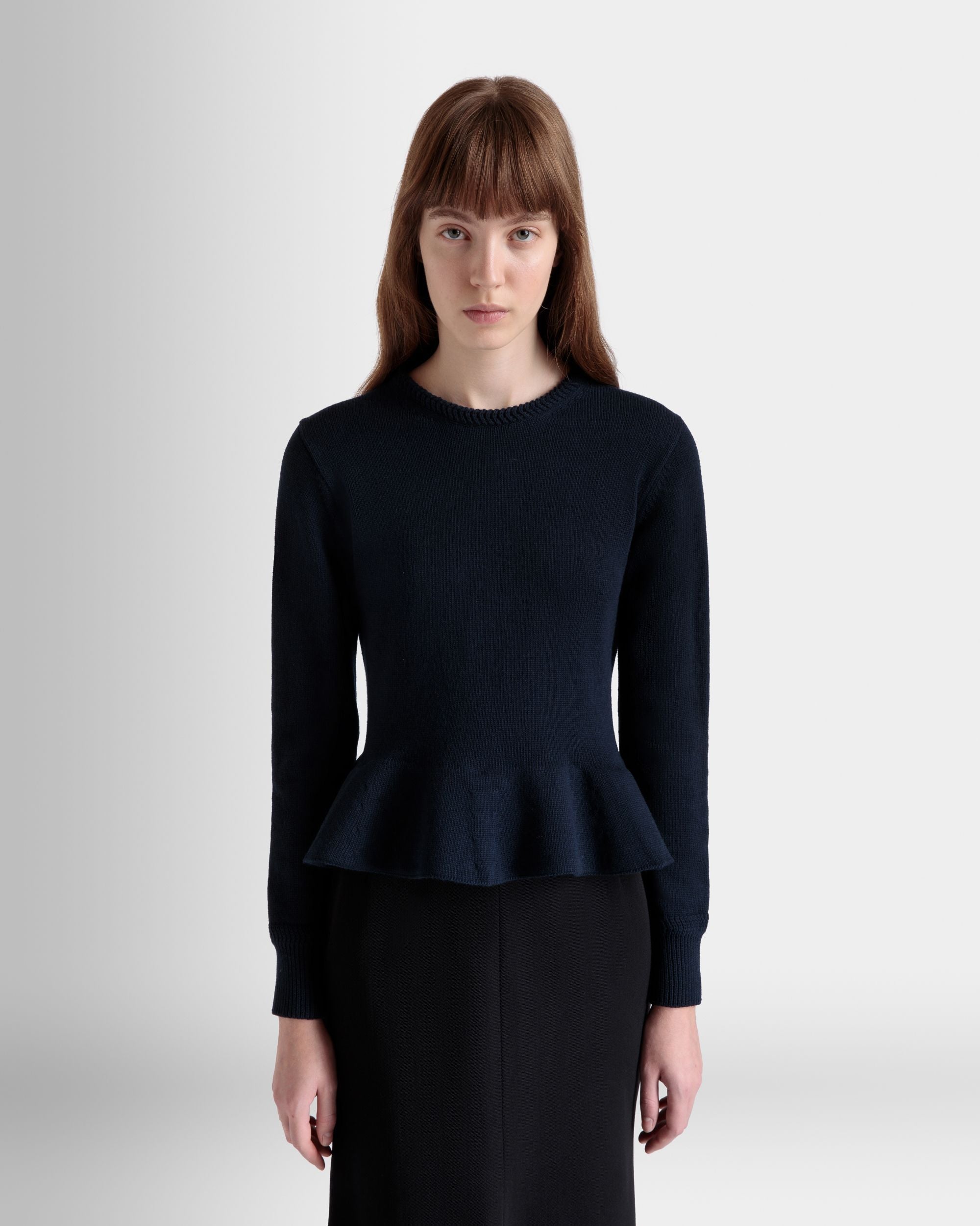 Knit Top In Navy Blue Wool - Women's - Bally - 03