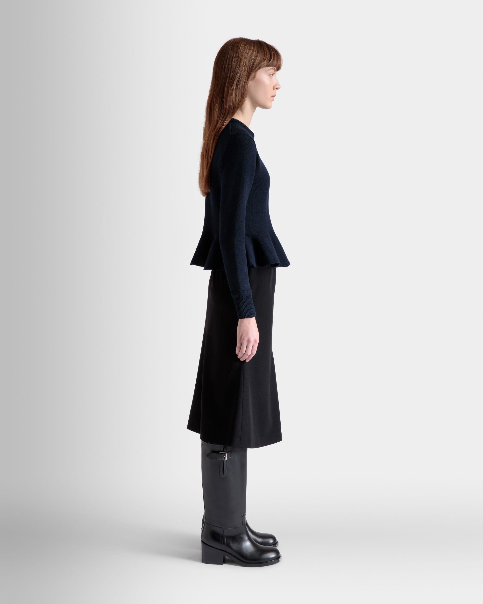 Knit Top In Navy Blue Wool - Women's - Bally - 05