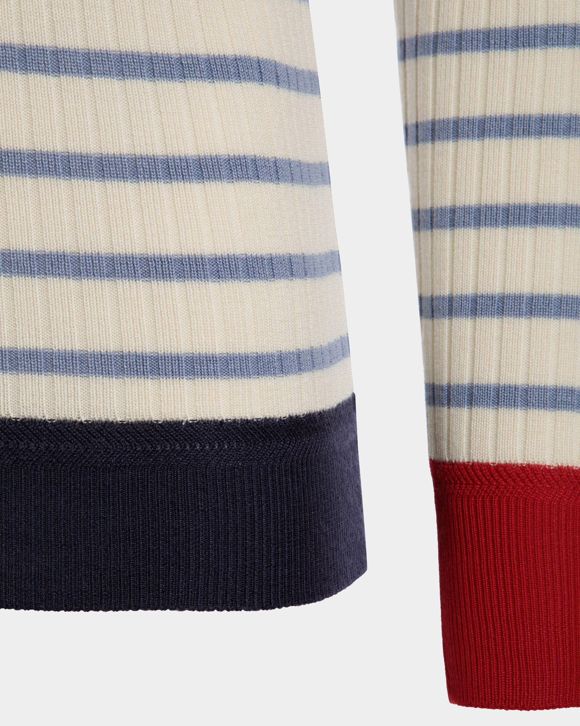 Long Sleeve Top in an Ivory And Light Blue Wool Blend - Women's - Bally - 04