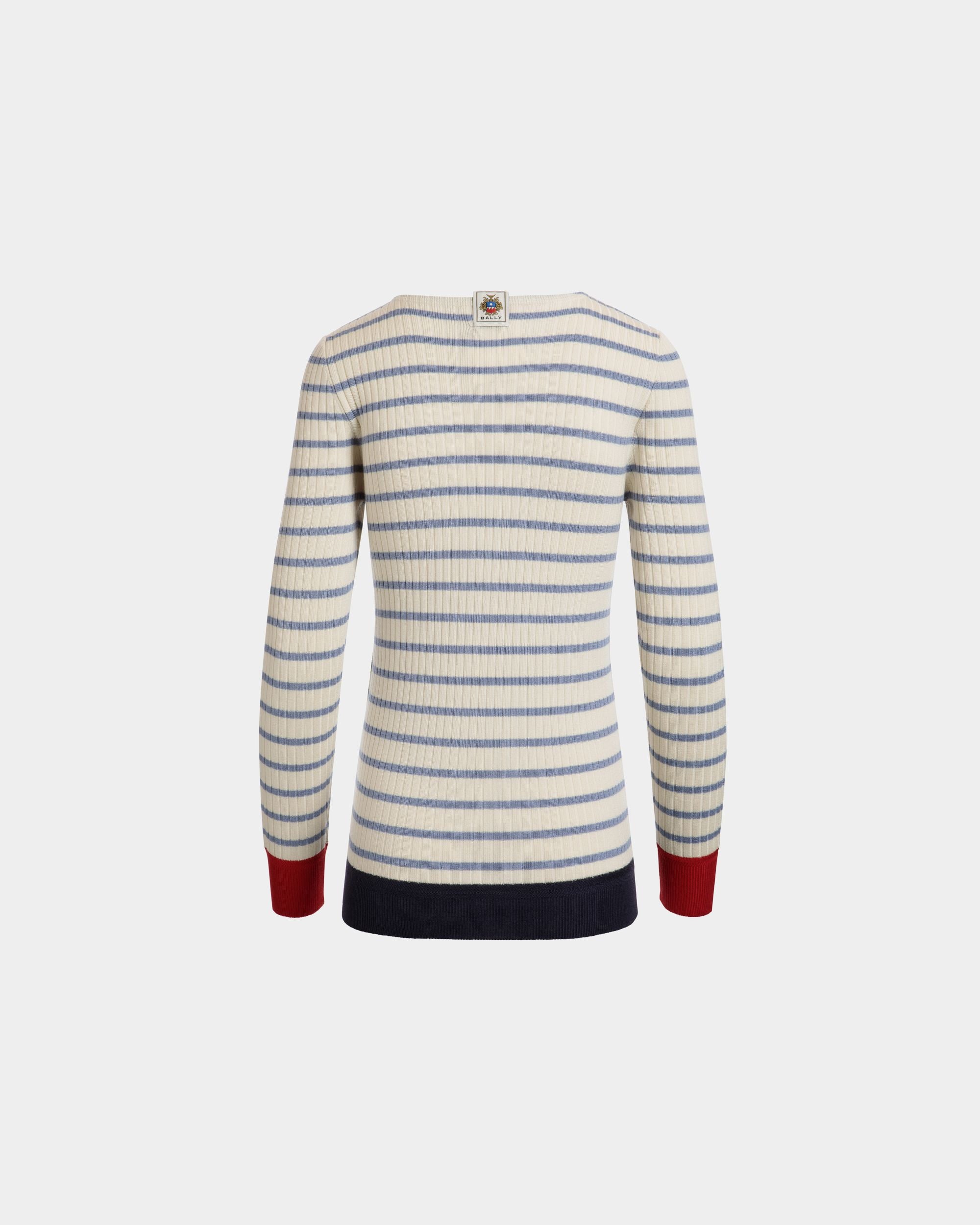 Long Sleeve Top in an Ivory And Light Blue Wool Blend - Women's - Bally - 07