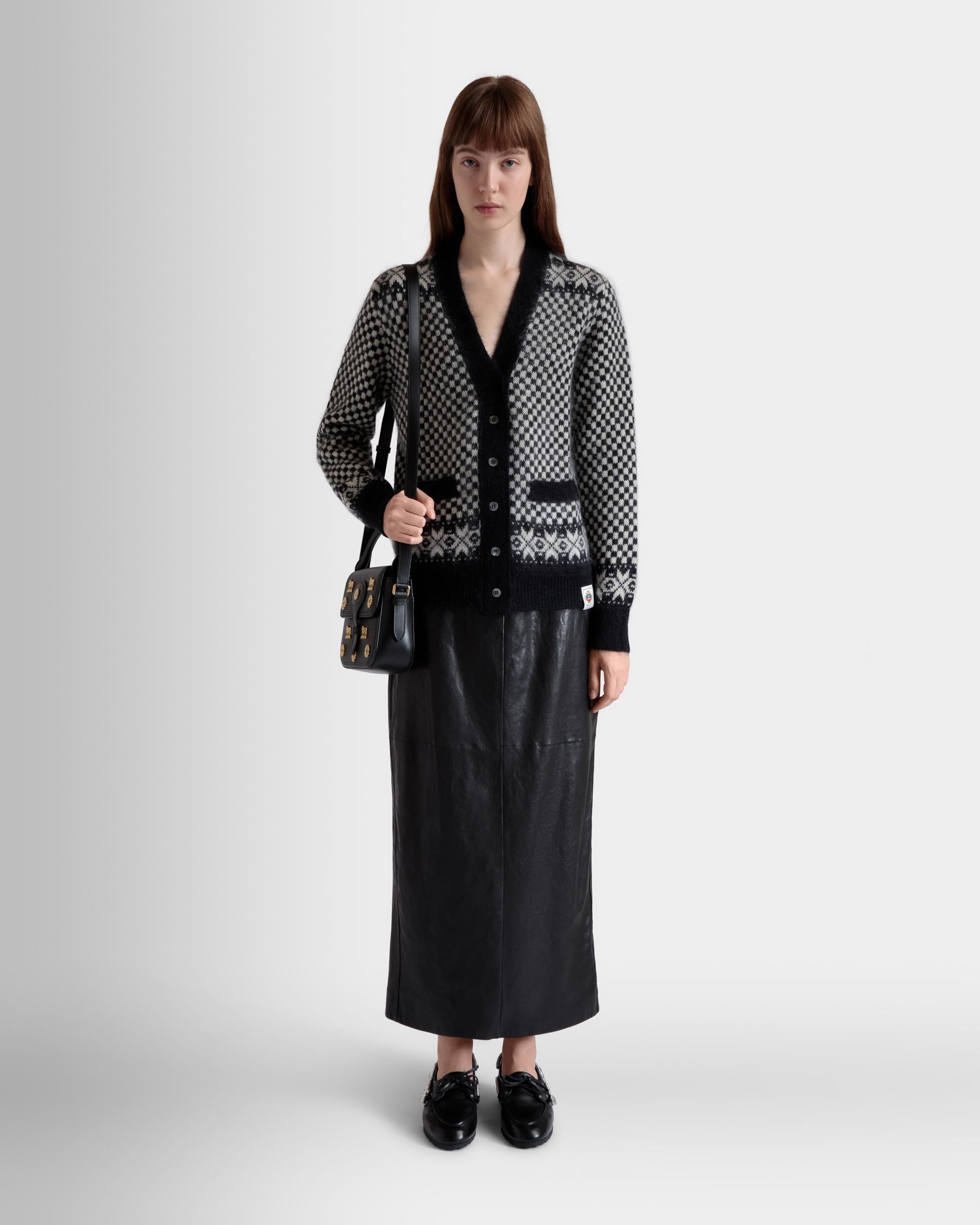 Cardigan In Black And White Mohair And Silk - Women's - Bally - 02