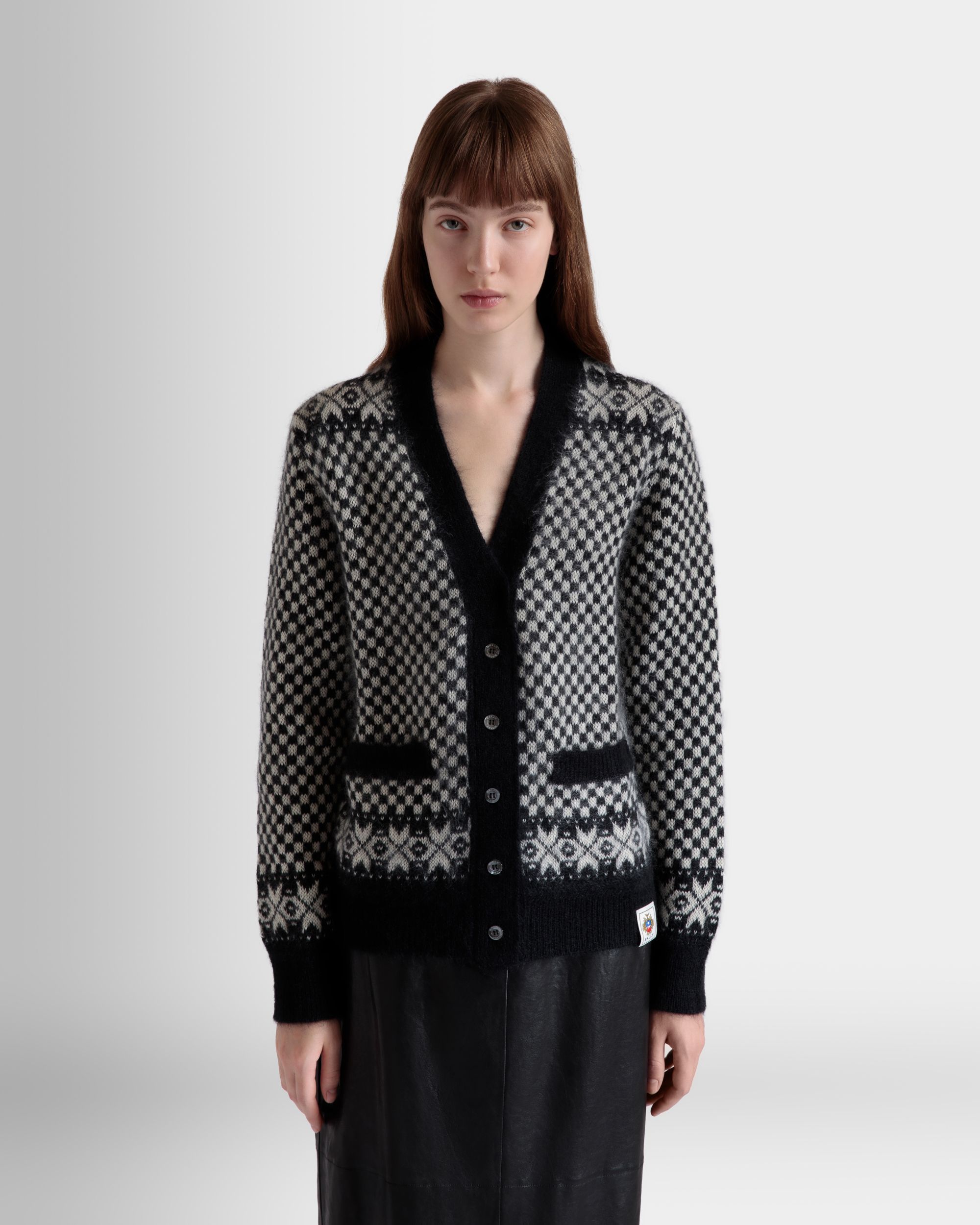 Cardigan In Black And White Mohair And Silk - Women's - Bally - 03