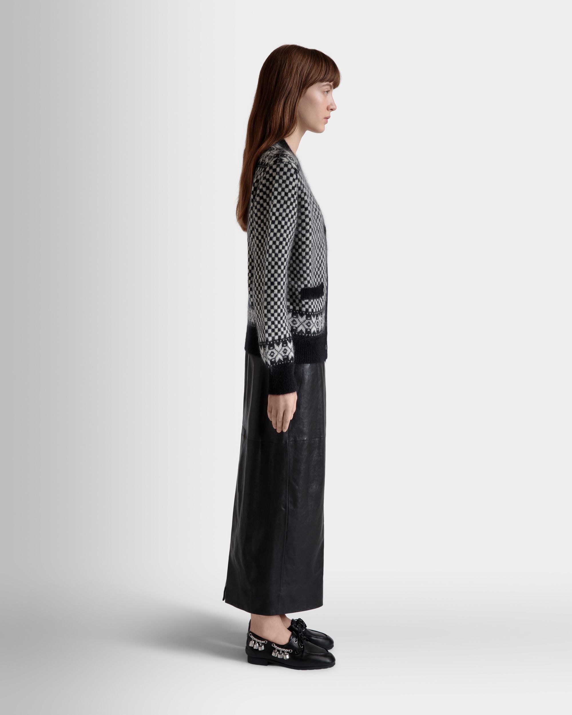 Cardigan In Black And White Mohair And Silk - Women's - Bally - 05