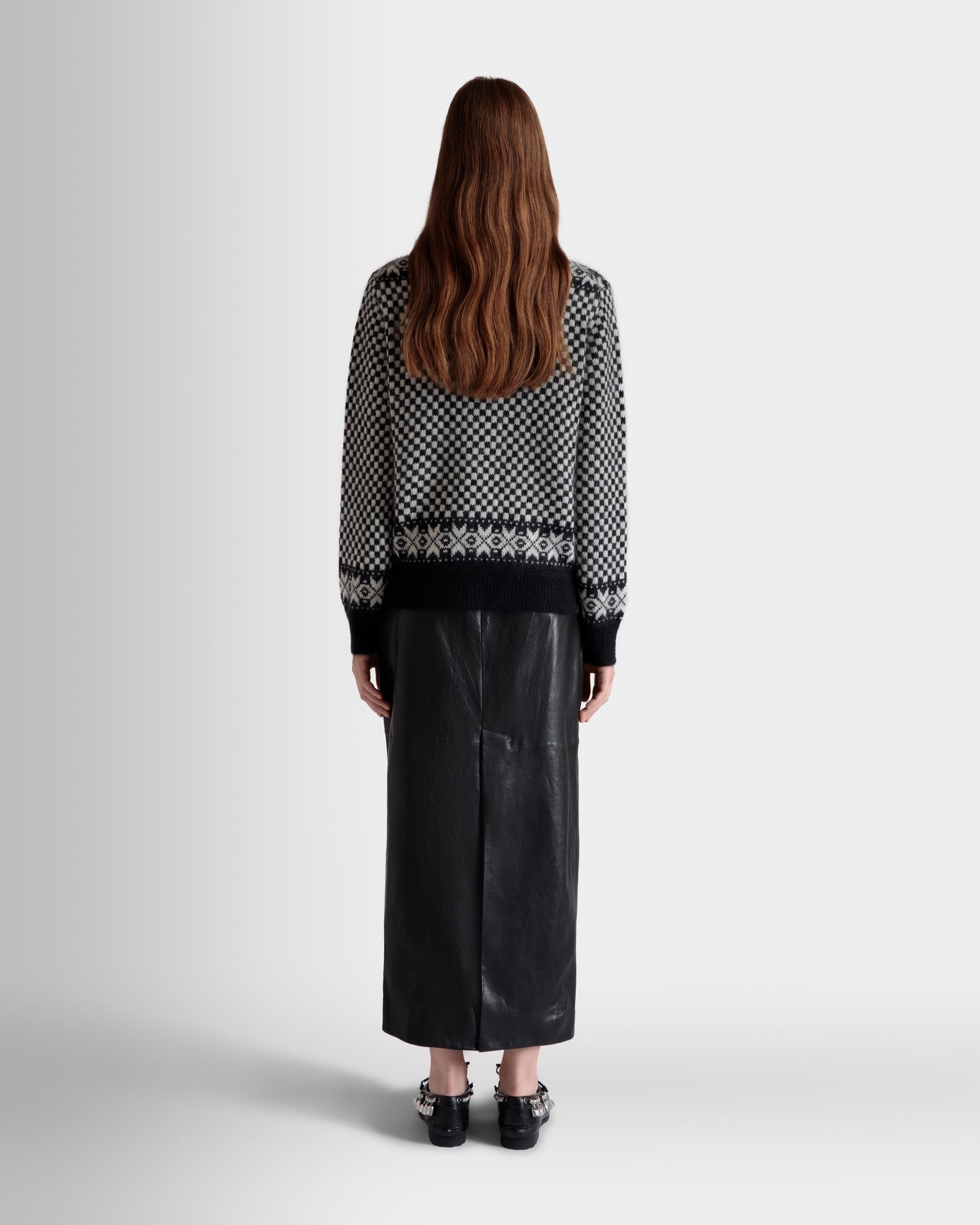 Cardigan In Black And White Mohair And Silk - Women's - Bally - 06