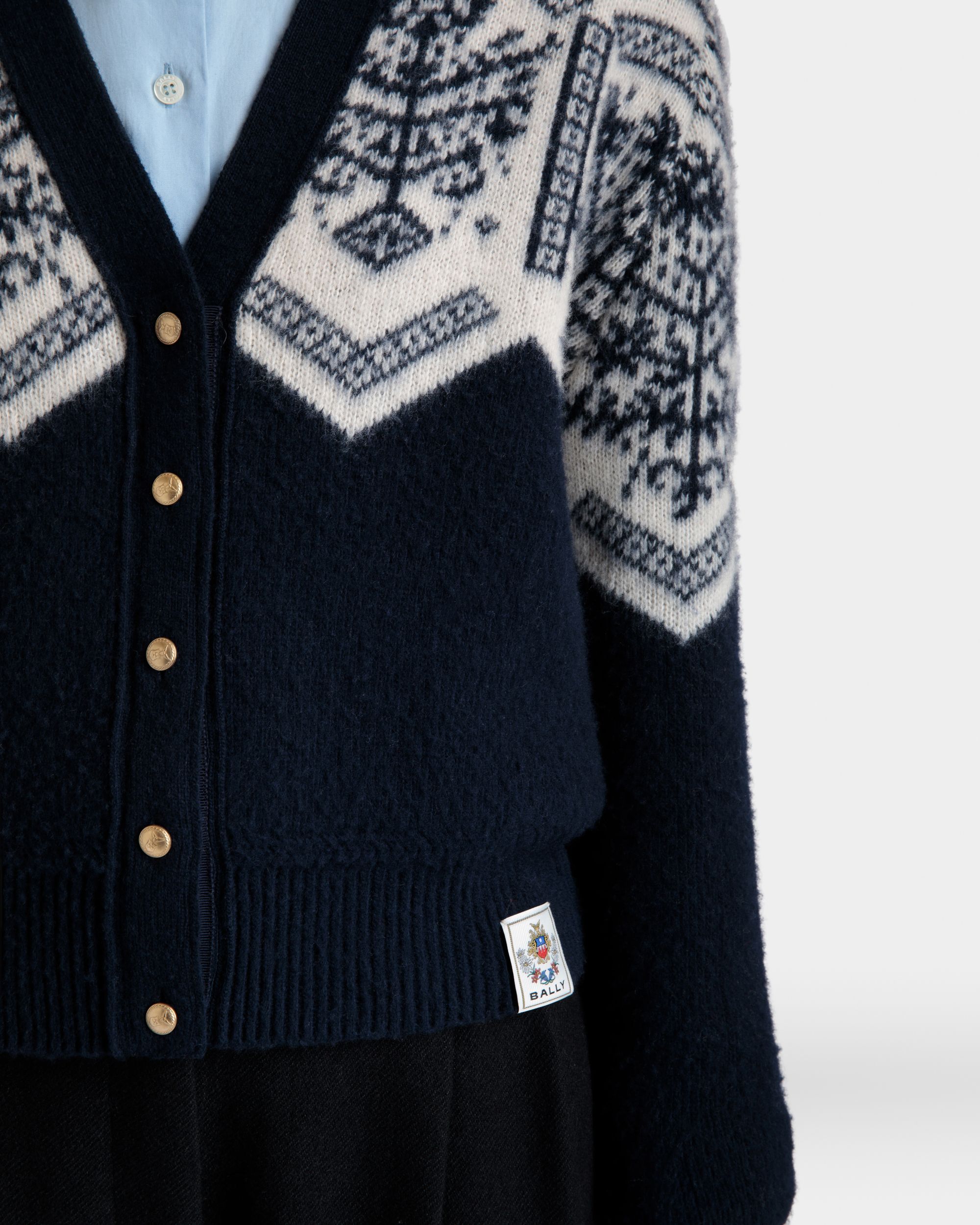 Winter Capsule Cardigan Aus Wolle In Navy Blue Mit Heritage-Blume - Donna - Bally - 03