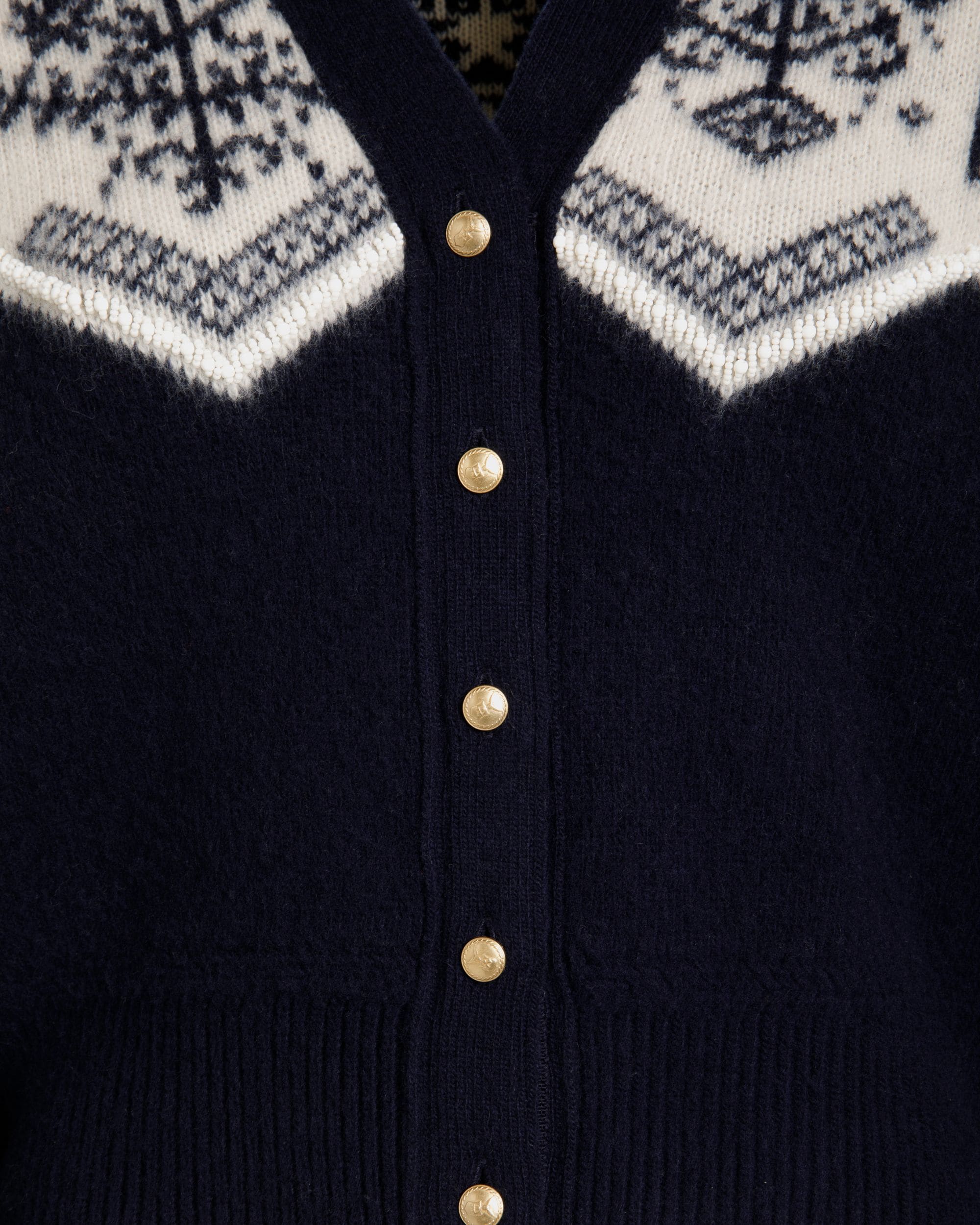 Winter Capsule Cardigan With a Heritage Flower in Navy Blue Wool - Women's - Bally - 04