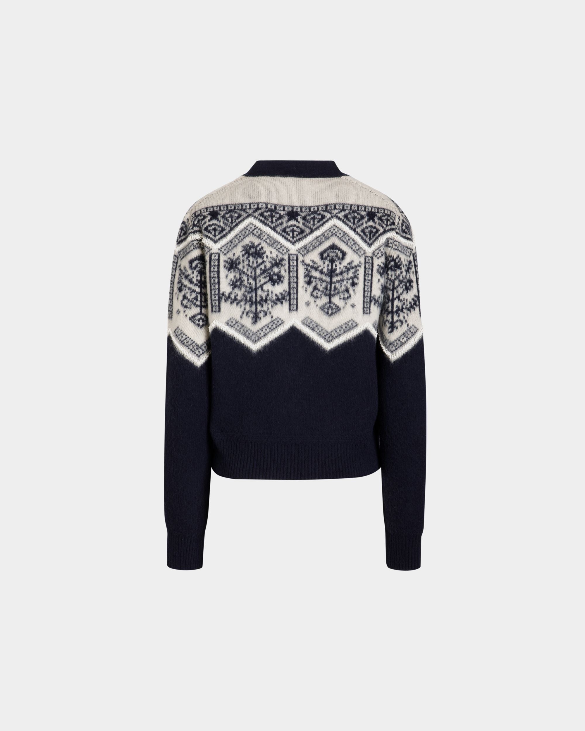 Winter Capsule Cardigan With a Heritage Flower in Navy Blue Wool - Women's - Bally - 07