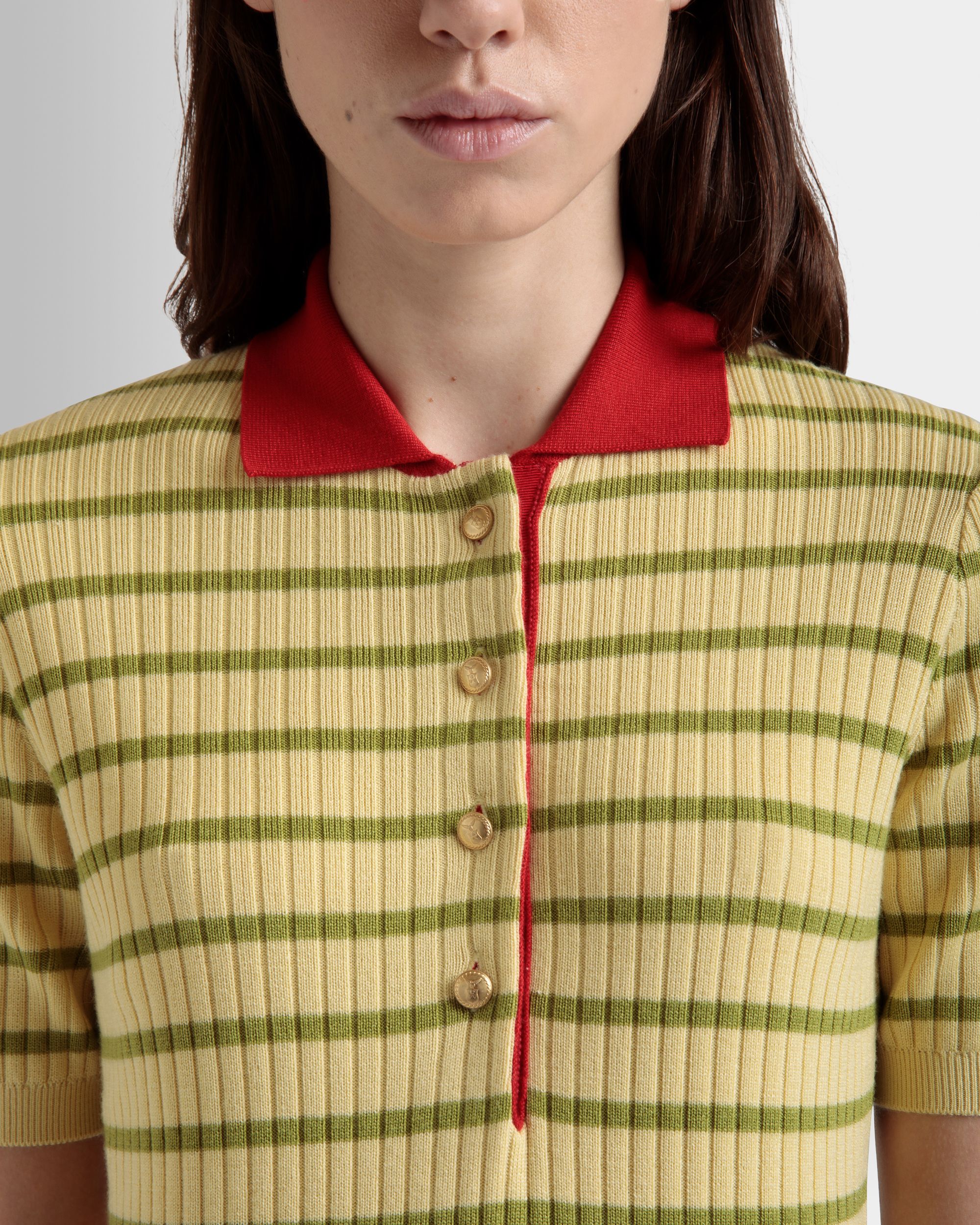 Polo En Maille De Laine Mélangée Dusty Yellow - Femme - Bally - 03