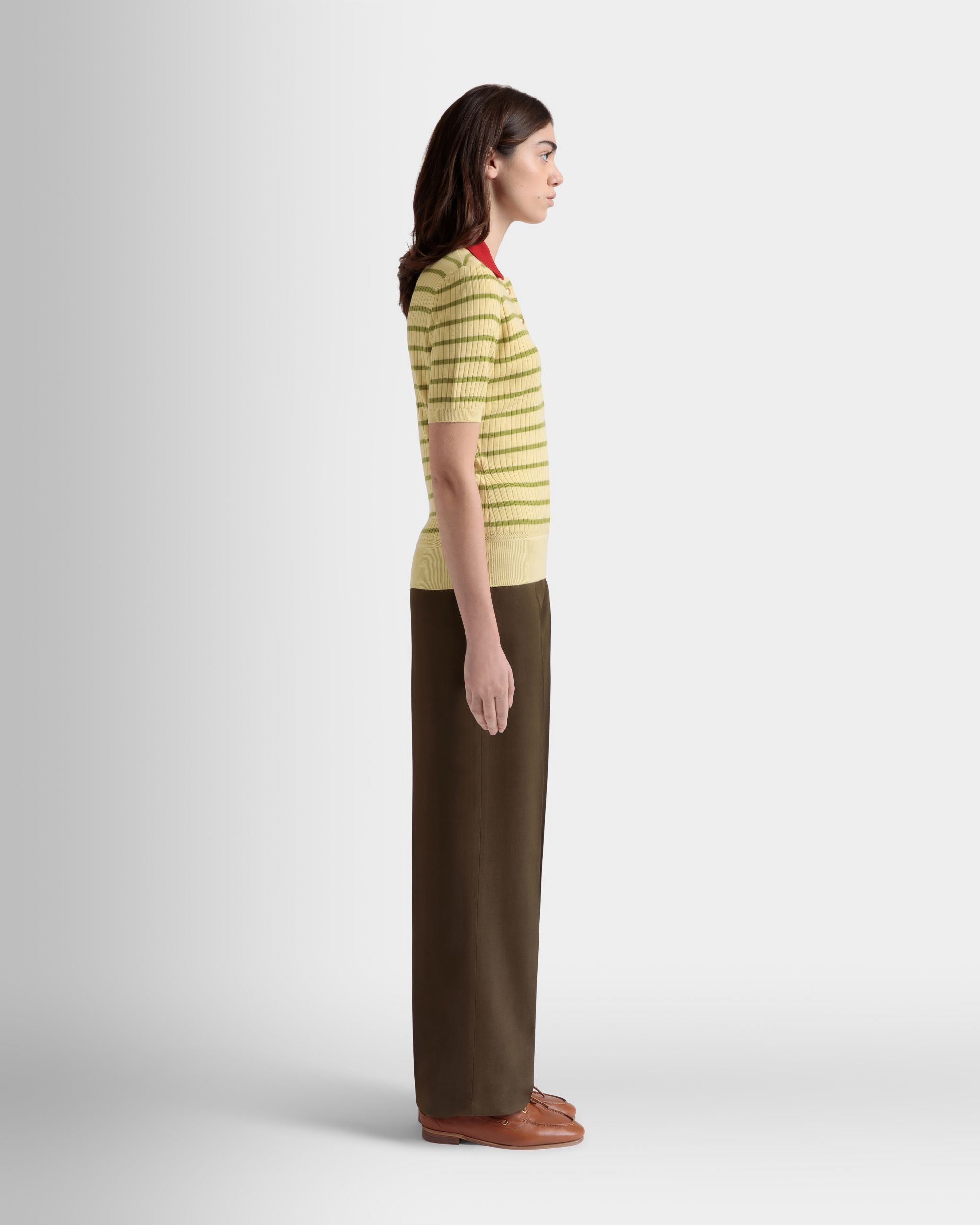 Polo En Maille De Laine Mélangée Dusty Yellow - Femme - Bally - 05