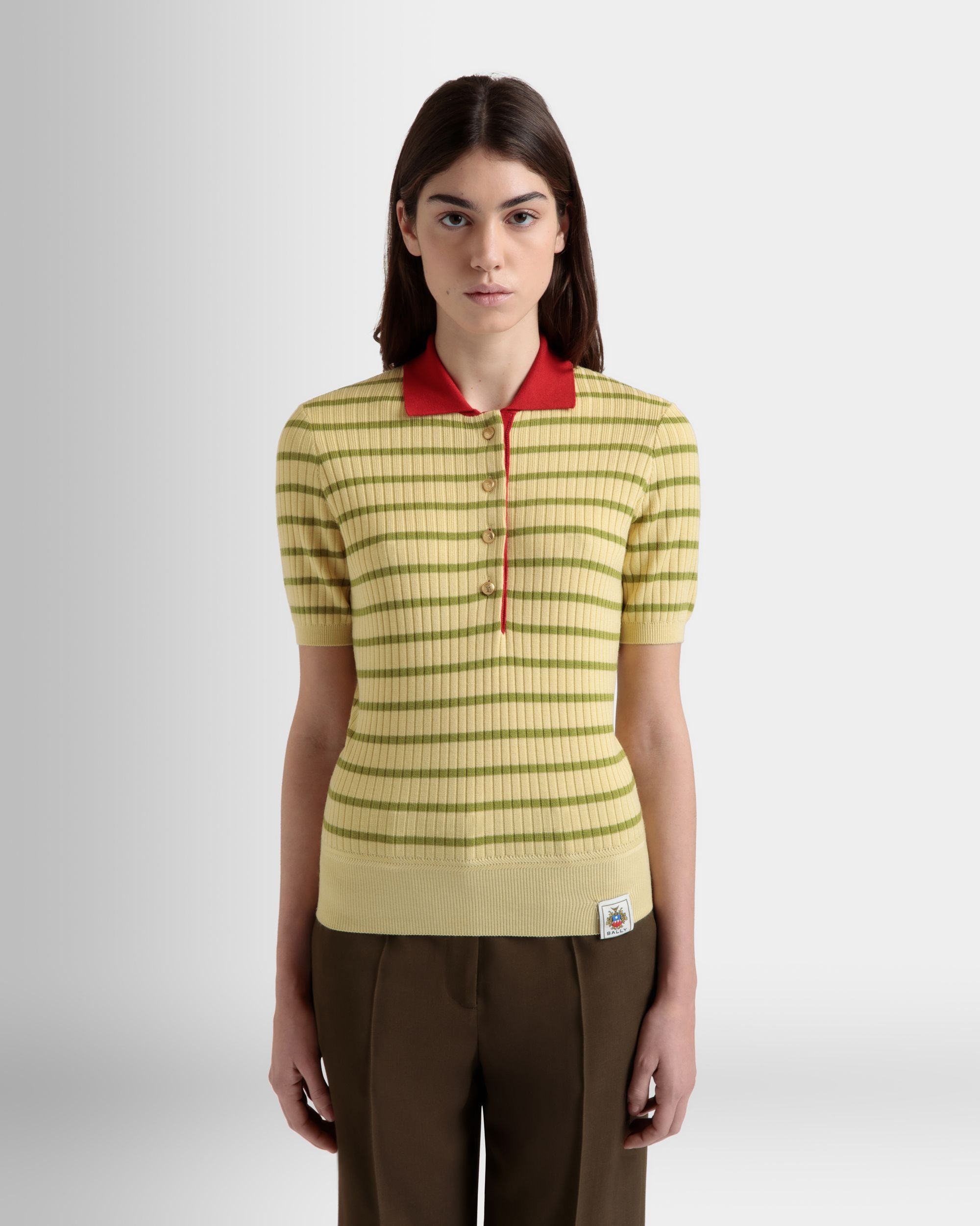 Polo En Maille De Laine Mélangée Dusty Yellow - Femme - Bally - 08