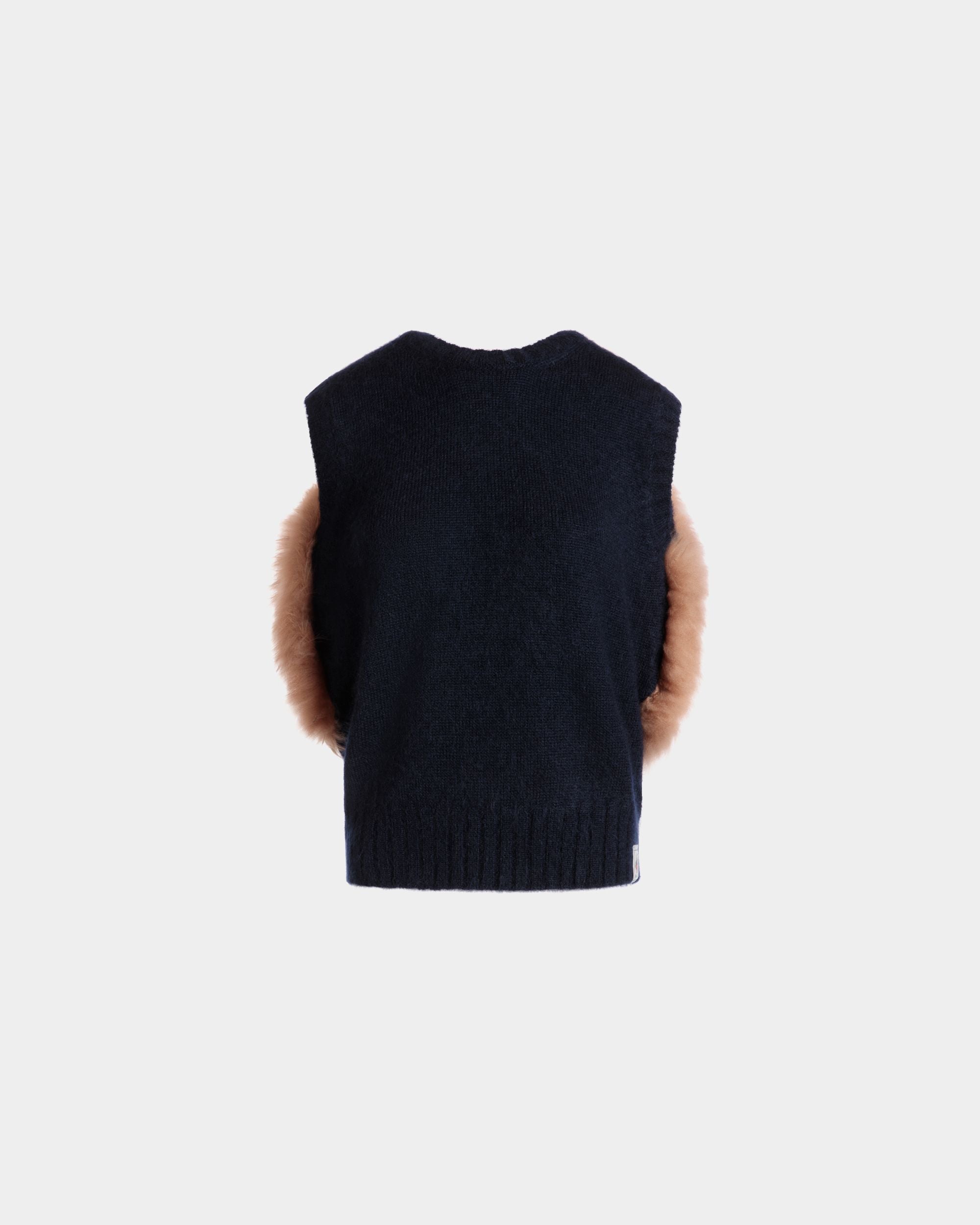 Gilet In Mohair Lavorato A Maglia E Seta Navy Blue E Praline Beige - Donna - Bally - 01