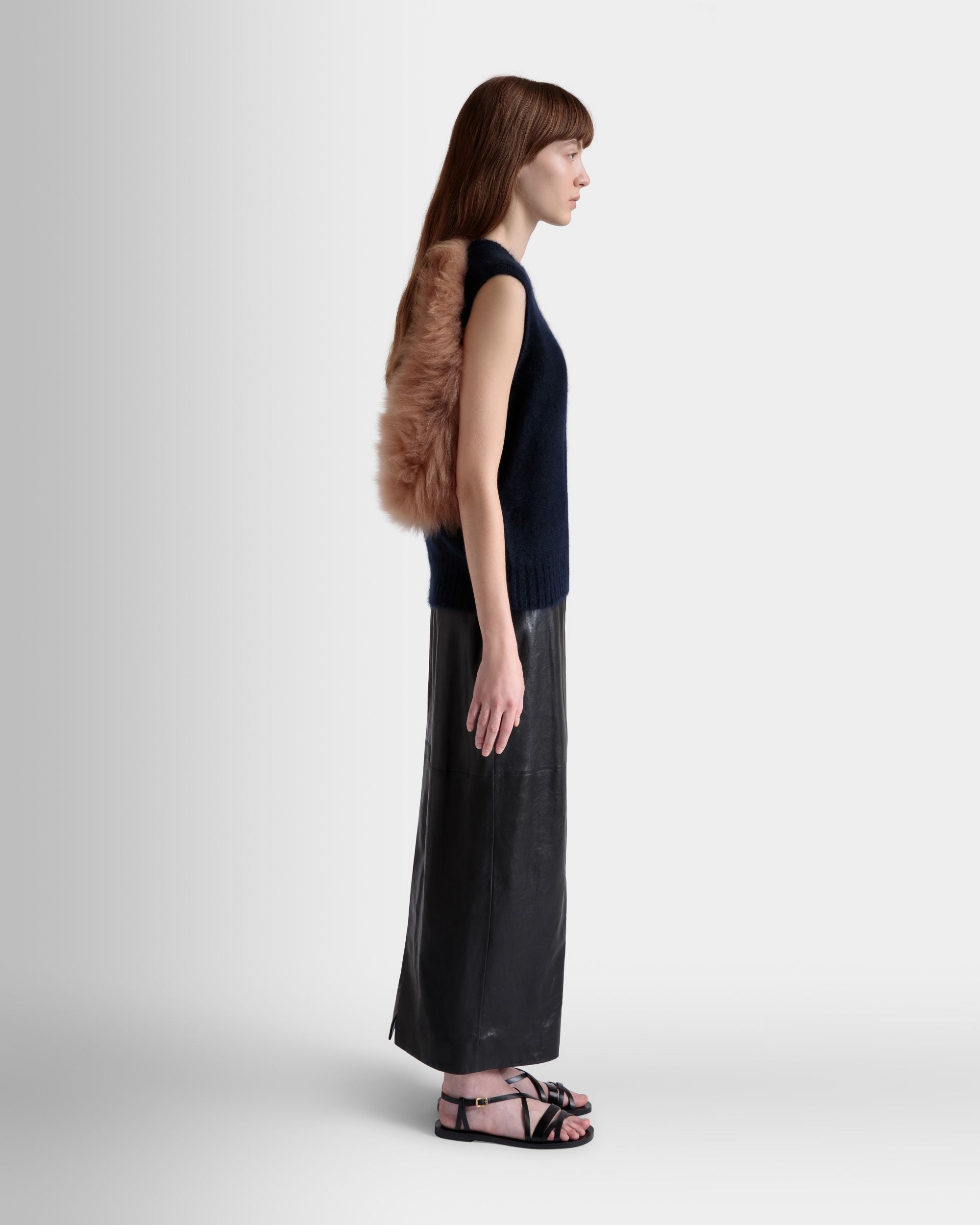 Gilet In Mohair Lavorato A Maglia E Seta Navy Blue E Praline Beige - Donna - Bally - 05