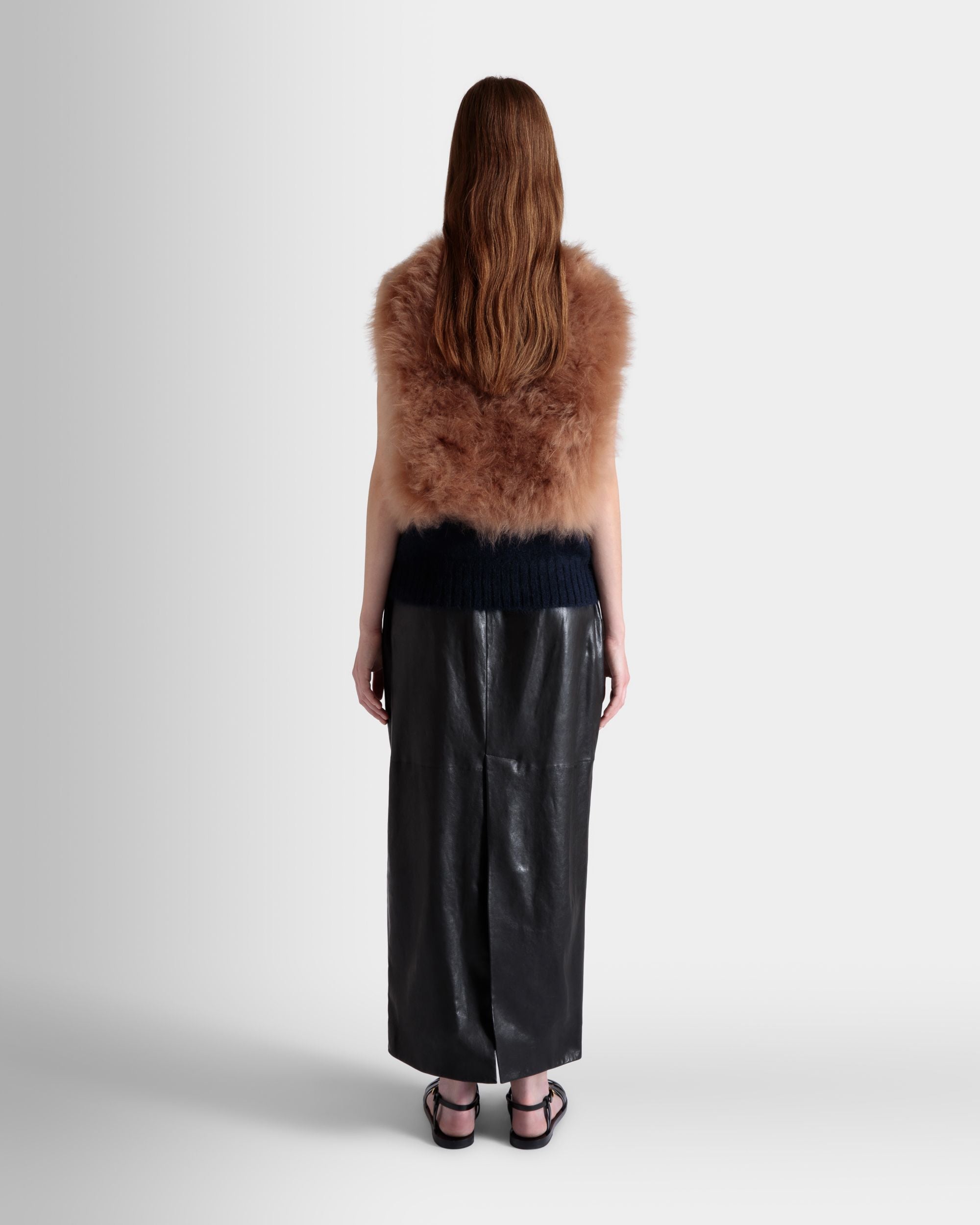 Gilet In Mohair Lavorato A Maglia E Seta Navy Blue E Praline Beige - Donna - Bally - 06