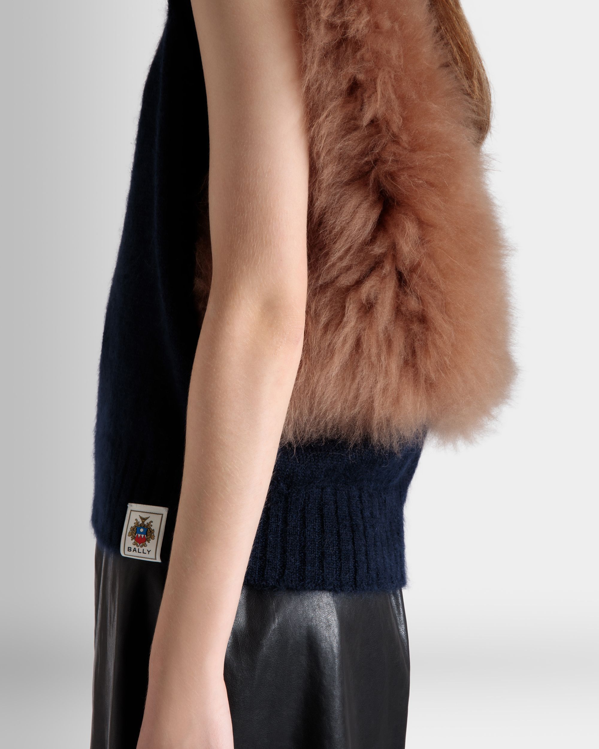 Gilet In Mohair Lavorato A Maglia E Seta Navy Blue E Praline Beige - Donna - Bally - 08