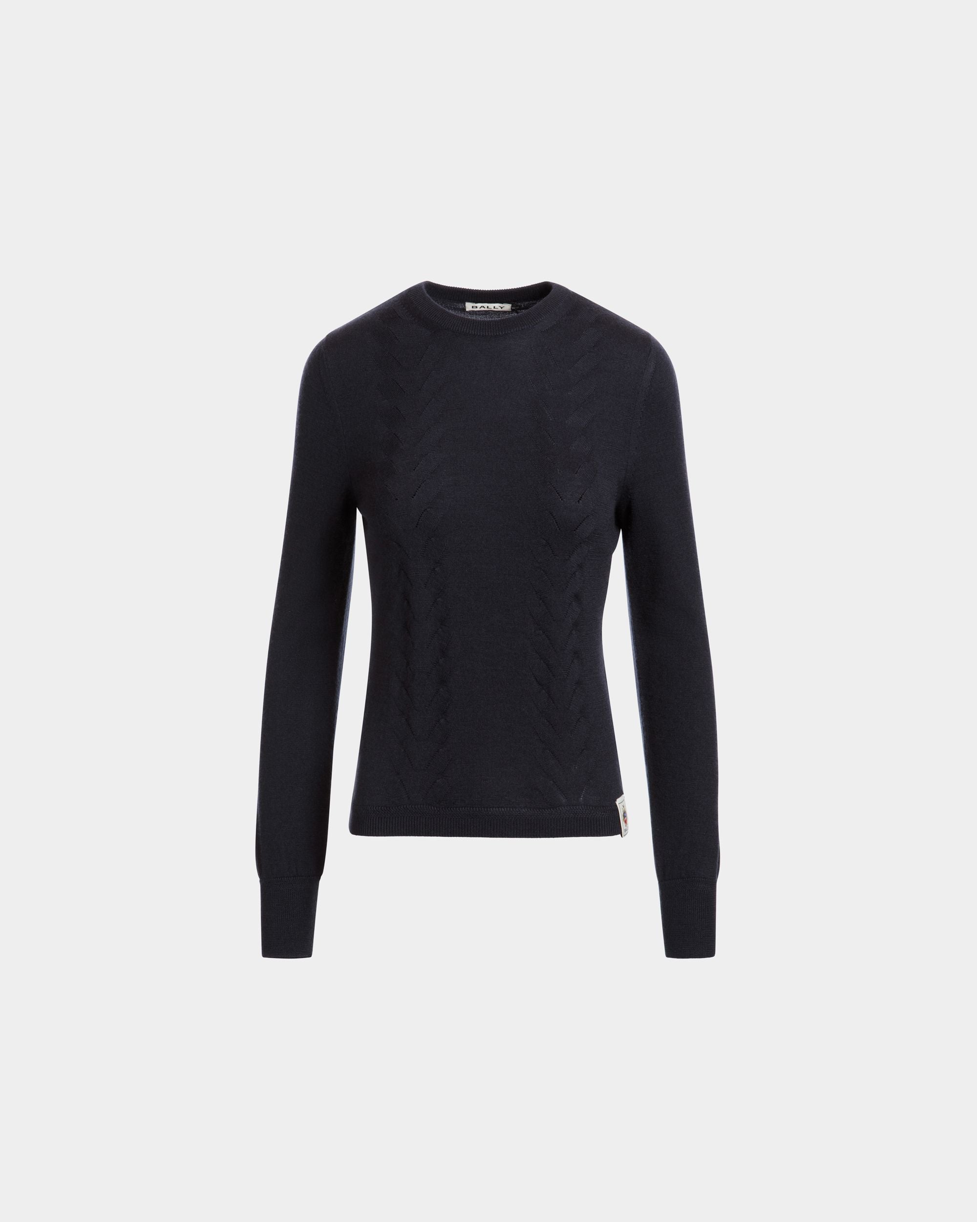 Langärmeliges Top Aus Kaschmir-Seiden-Mix In Navy Blue - Femme - Bally - 01