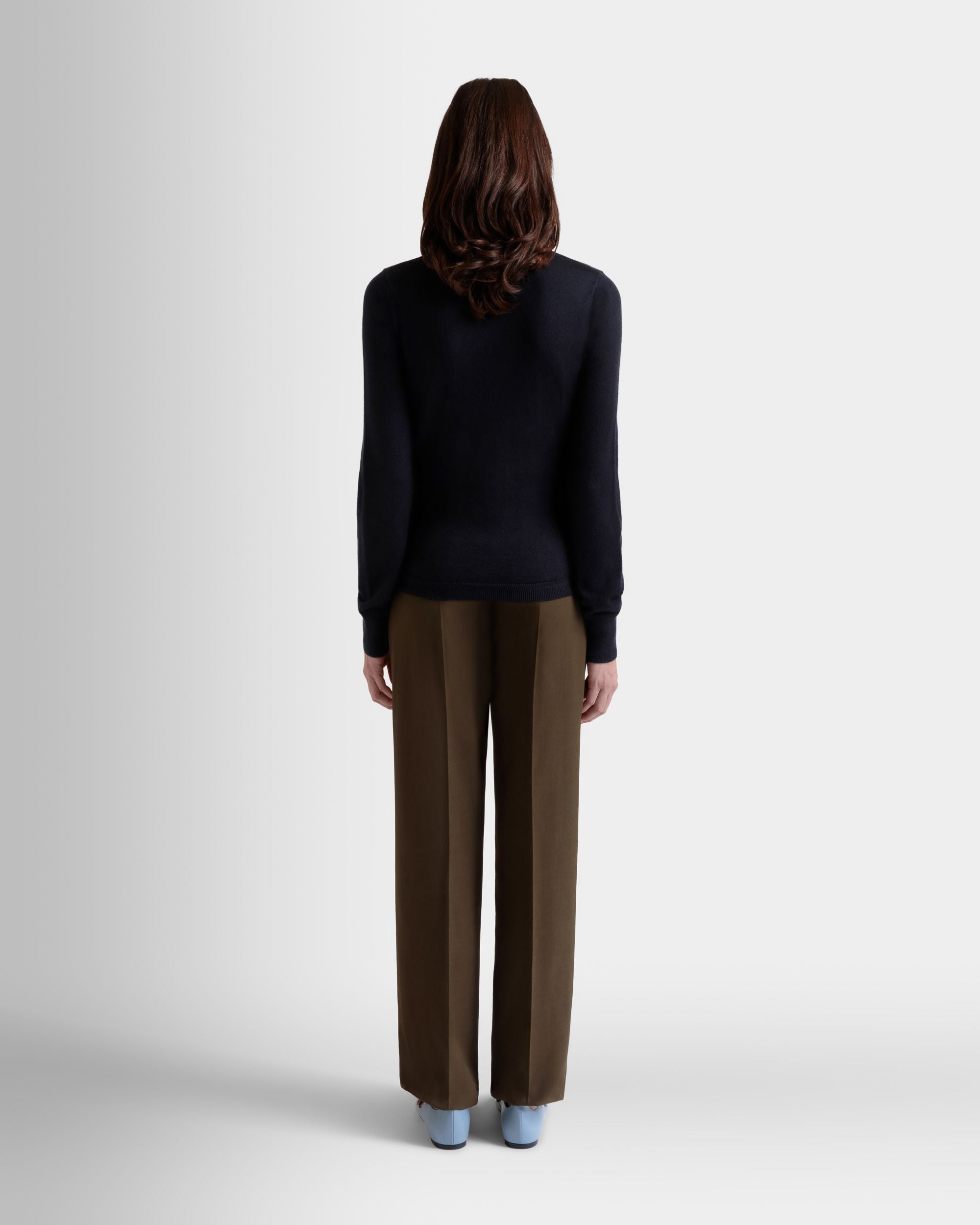 Langärmeliges Top Aus Kaschmir-Seiden-Mix In Navy Blue - Femme - Bally - 06