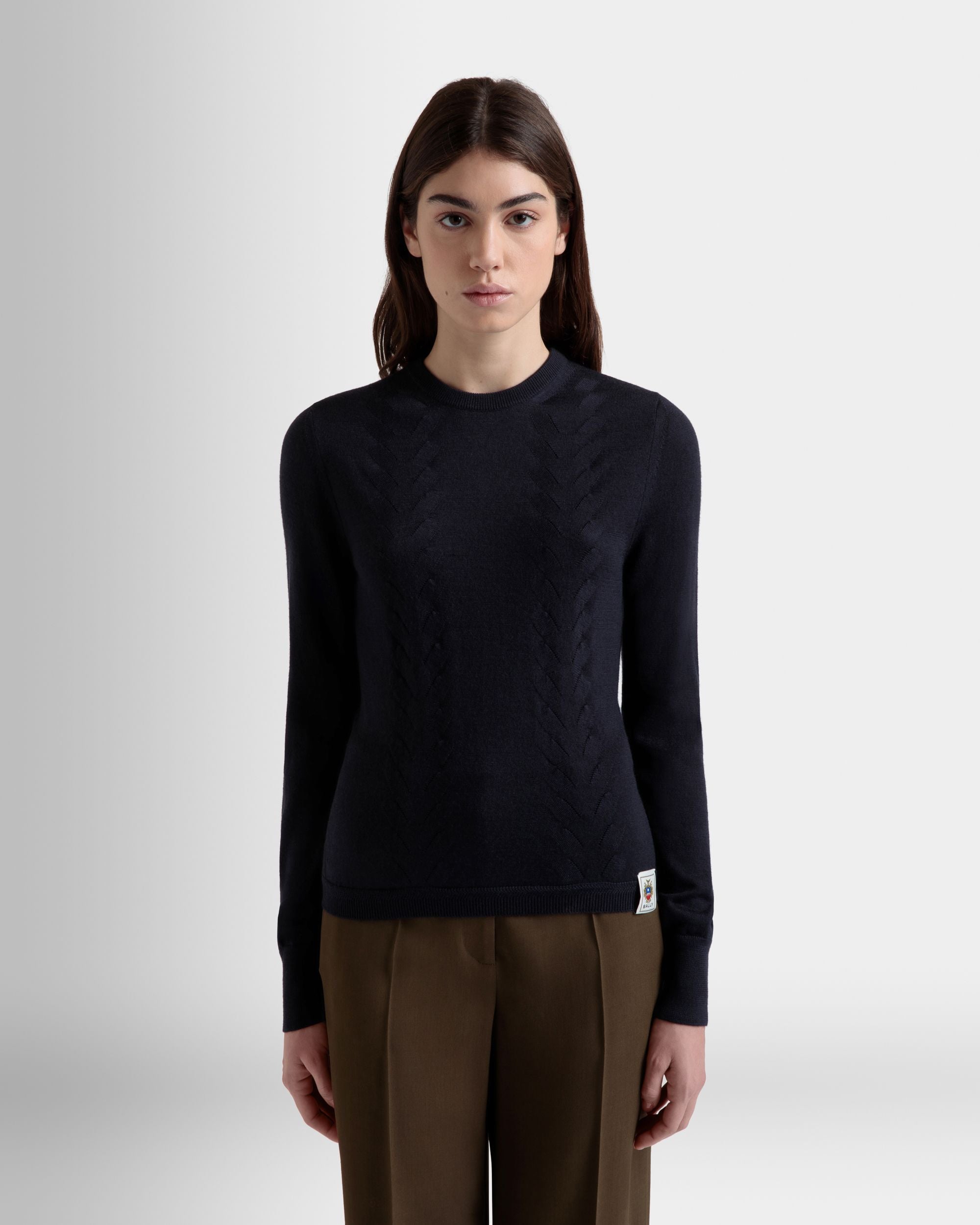 Top A Maniche Lunghe In Cashmere E Seta Navy Blue - Donna - Bally - 08