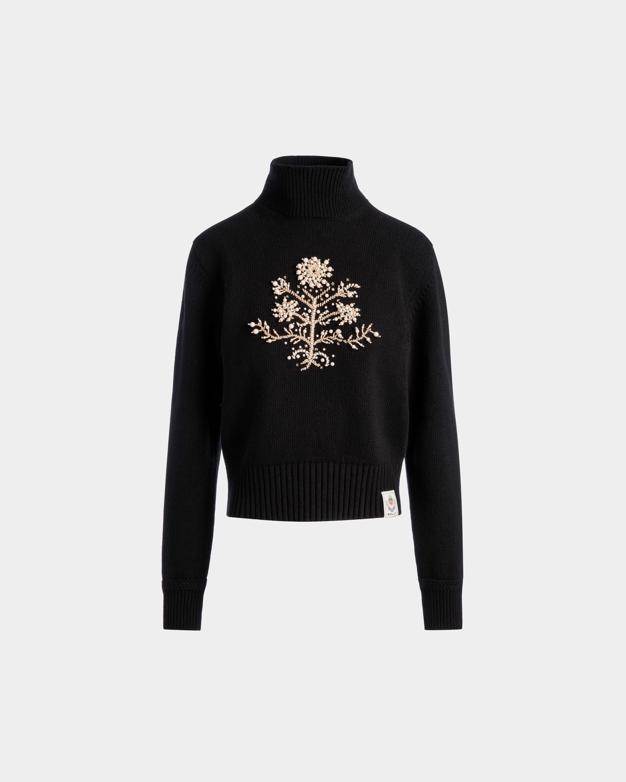 Winter Capsule Rollkragenpullover Aus Schwarzer Wolle Mit Einer Heritage-Blume - Femme - Bally - 01