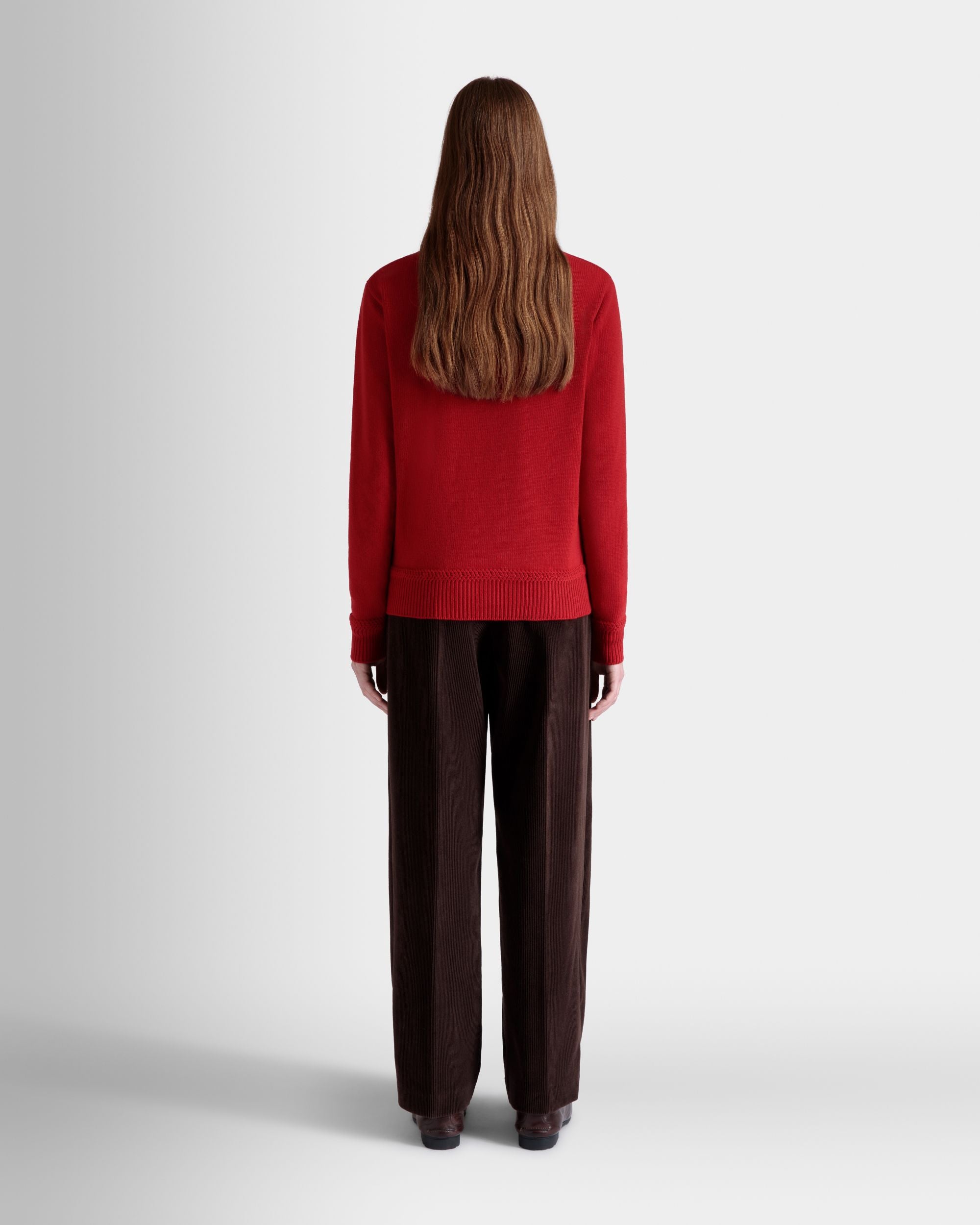 Winter Capsule Crewneck Sweater With Alpine Flowers in Red Wool - Women's - Bally - 05