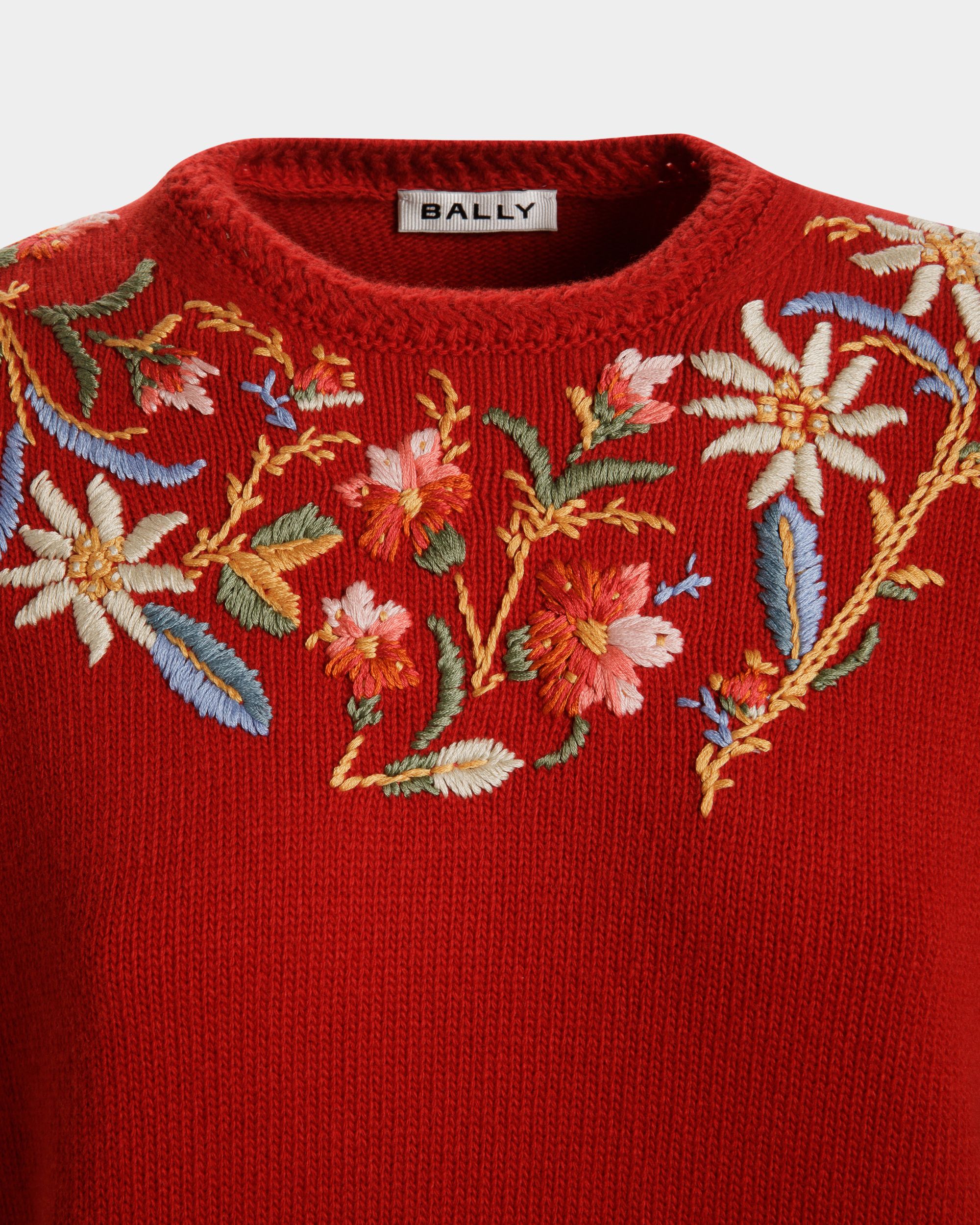 Winter Capsule Crewneck Sweater With Alpine Flowers in Red Wool - Women's - Bally - 06
