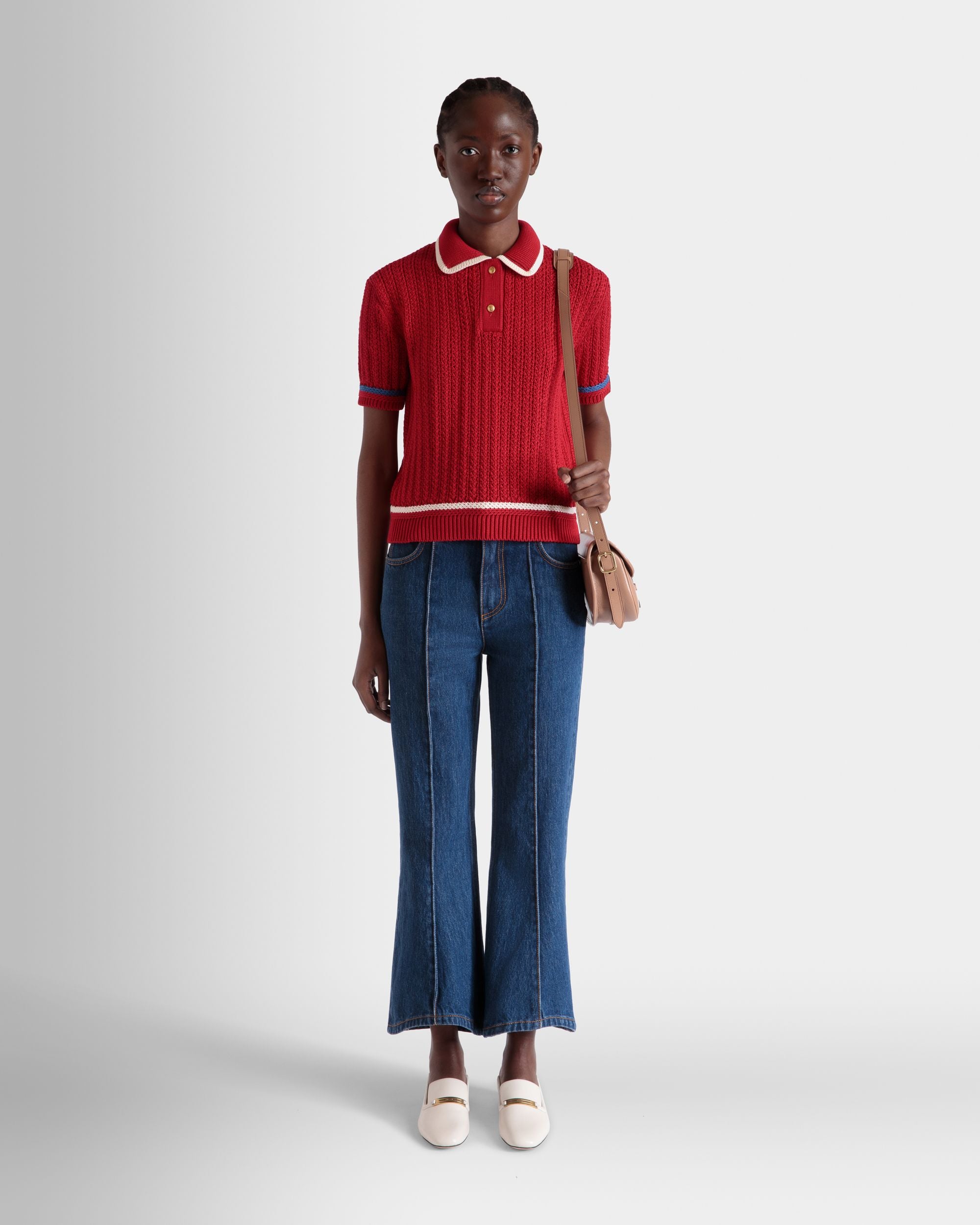 Gestricktes Poloshirt Aus Baumwolle In Rot - Women's - Bally - 02