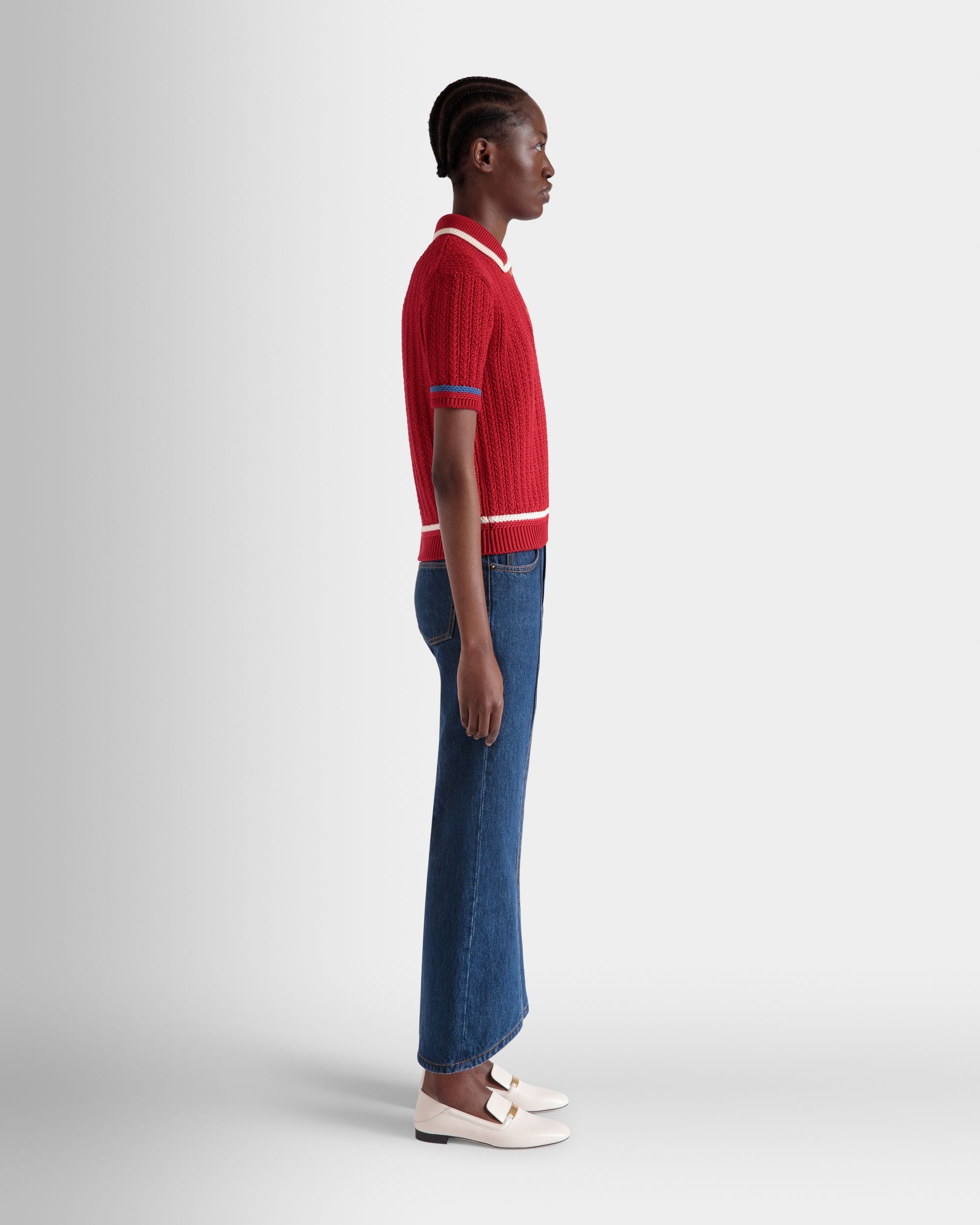Gestricktes Poloshirt Aus Baumwolle In Rot - Women's - Bally - 05