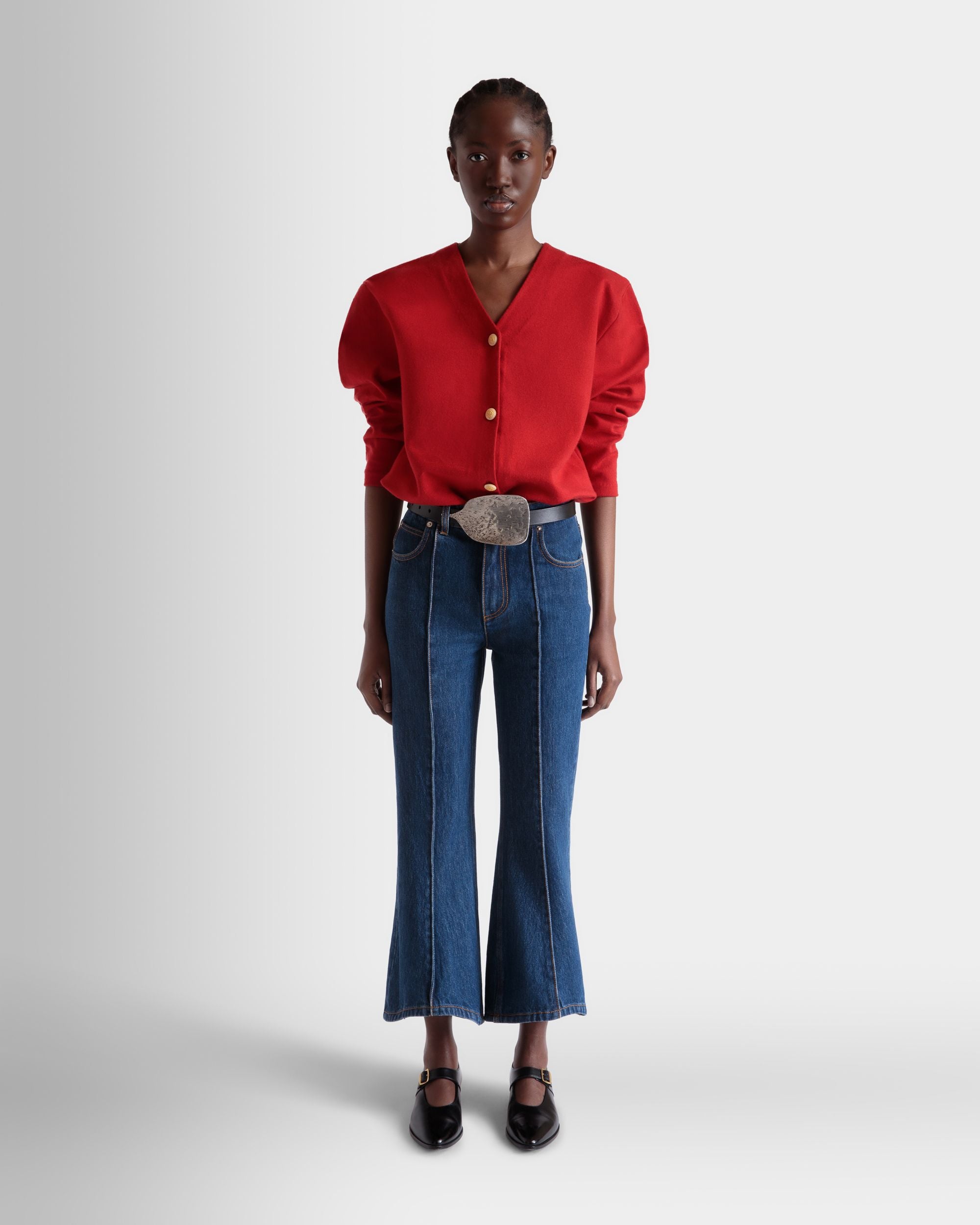 Cardigan En Mélange De Laine Et Soie Rouges - Femme - Bally - 02