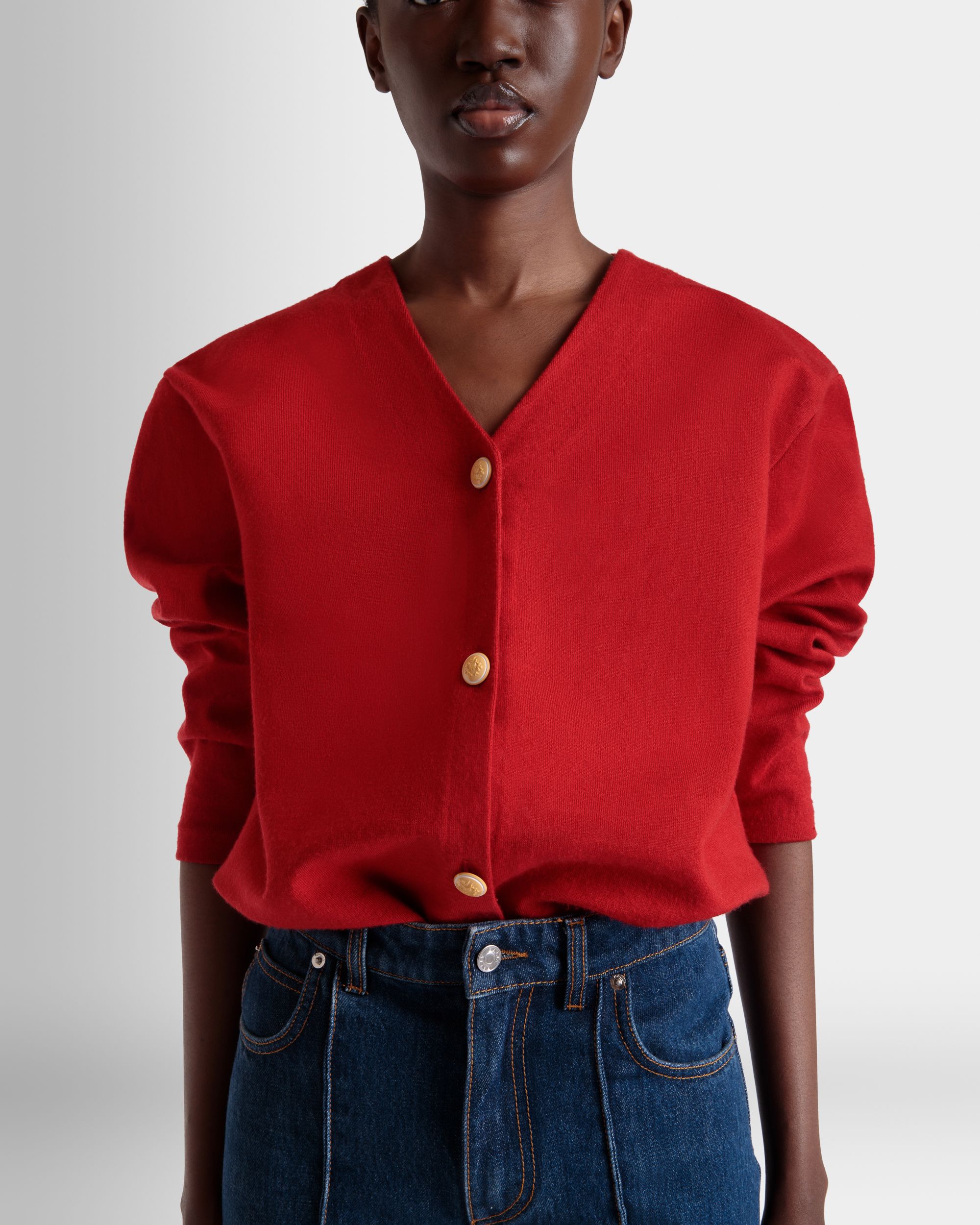 Cardigan En Mélange De Laine Et Soie Rouges - Femme - Bally - 03