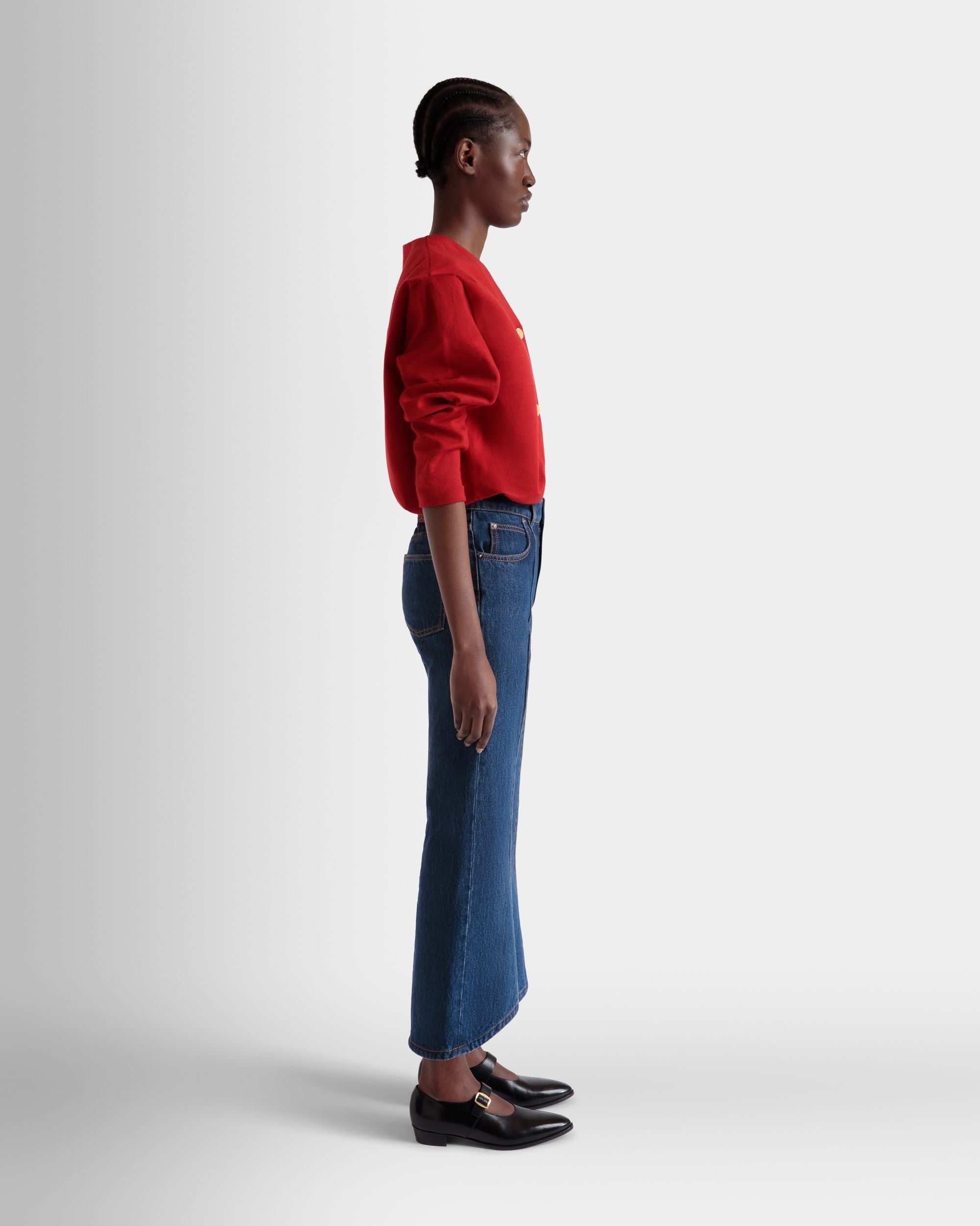 Cardigan En Mélange De Laine Et Soie Rouges - Femme - Bally - 05