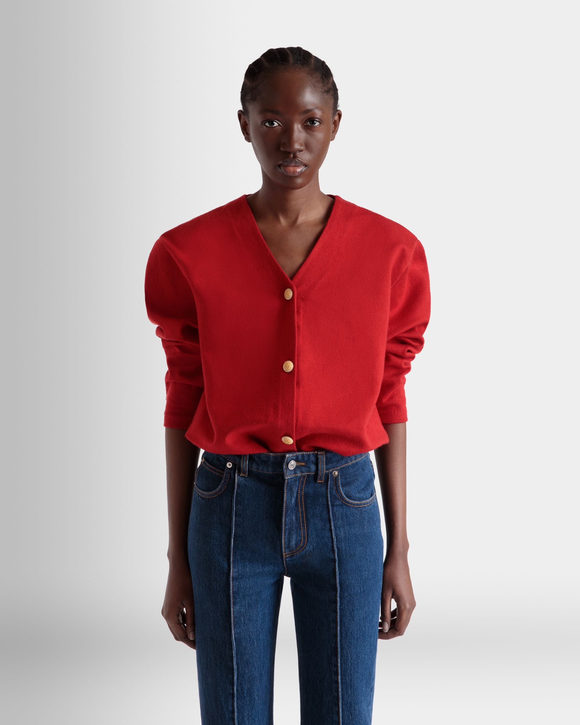 Cardigan En Mélange De Laine Et Soie Rouges - Femme - Bally - 08