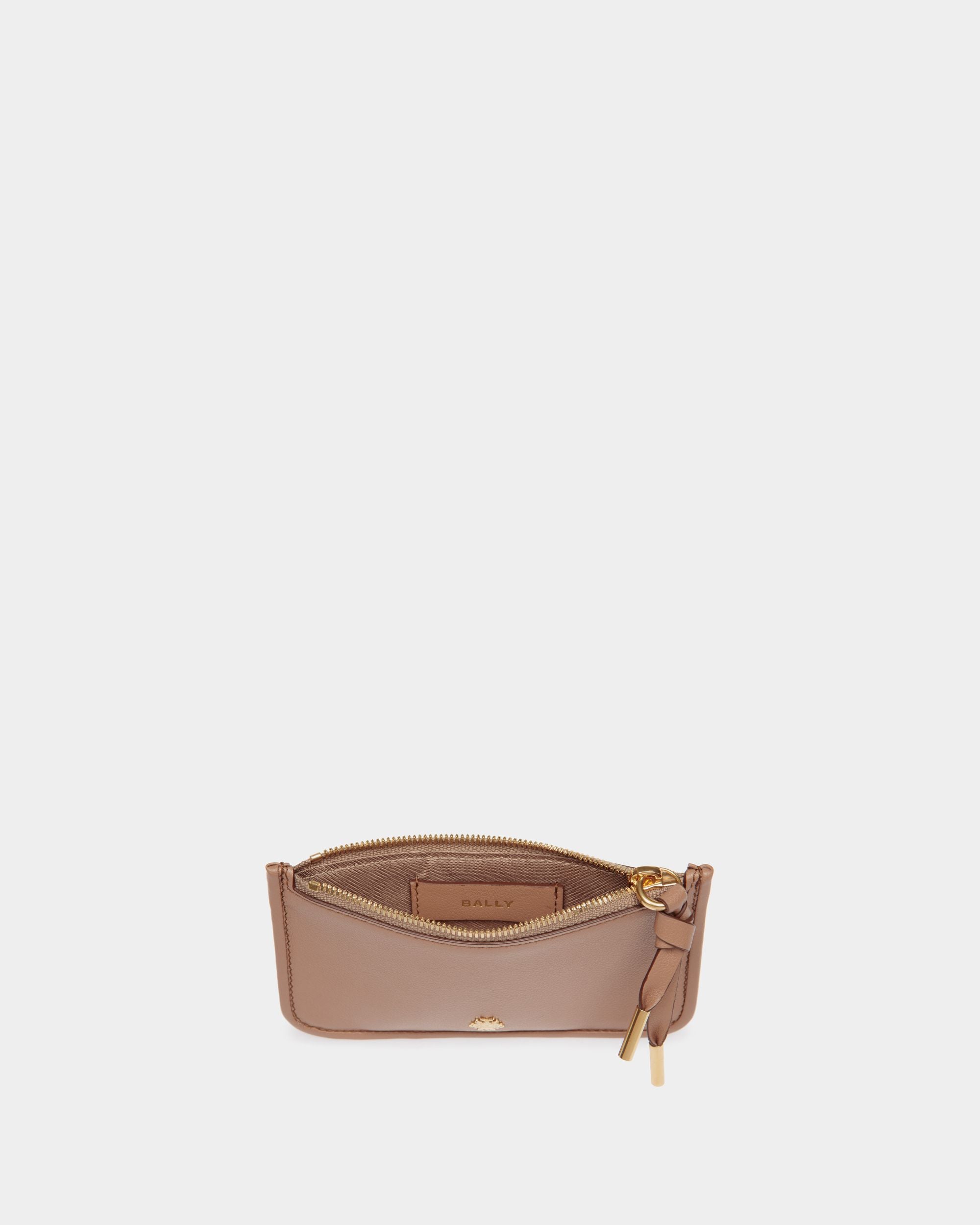 Bally Essential Zipped Card Holder in Praline Beige Leather - Women's - Bally - 03