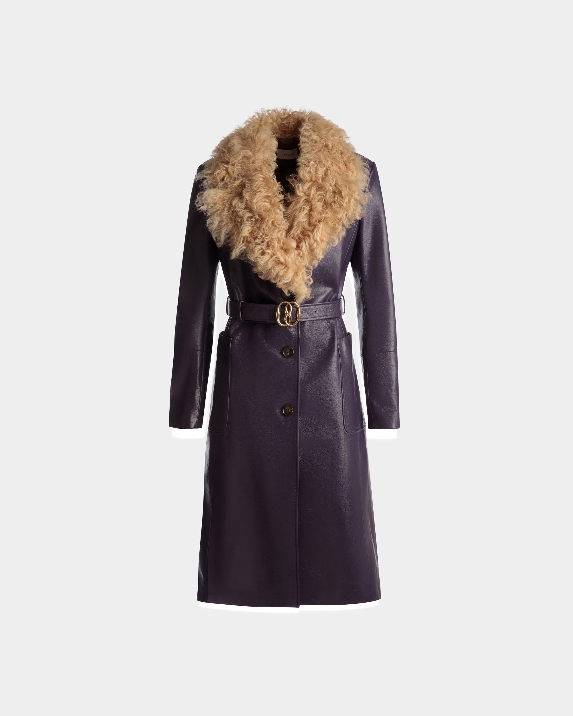 Mantel Mit Pelzkragen Aus Leder In Orchidee - Damen - Bally - 01