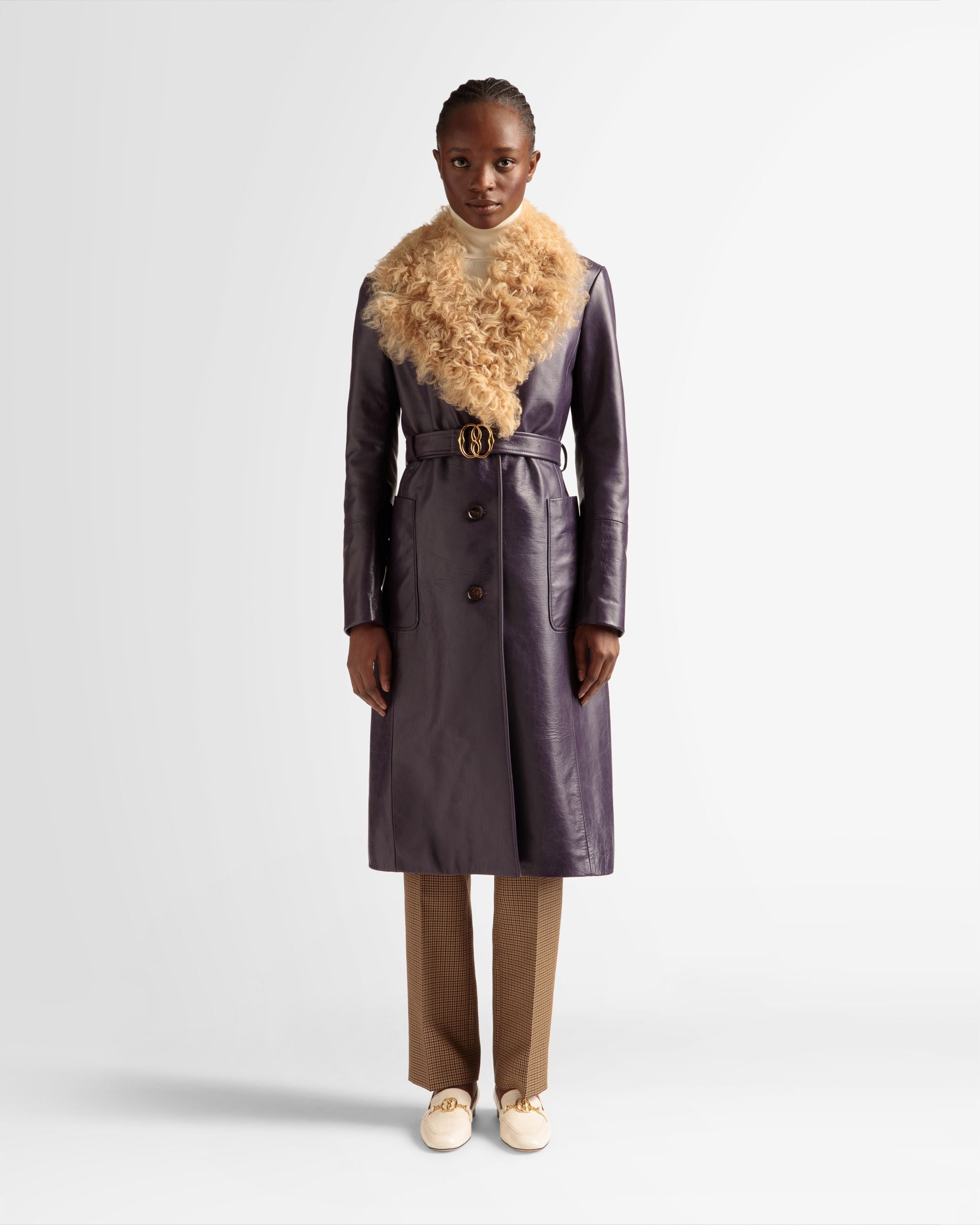 Mantel Mit Pelzkragen Aus Leder In Orchidee - Damen - Bally - 02