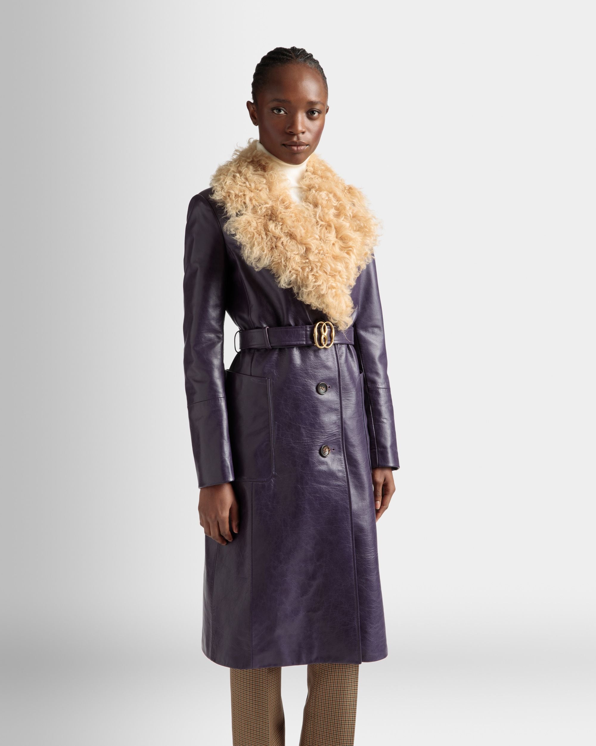 Mantel Mit Pelzkragen Aus Leder In Orchidee - Damen - Bally - 03