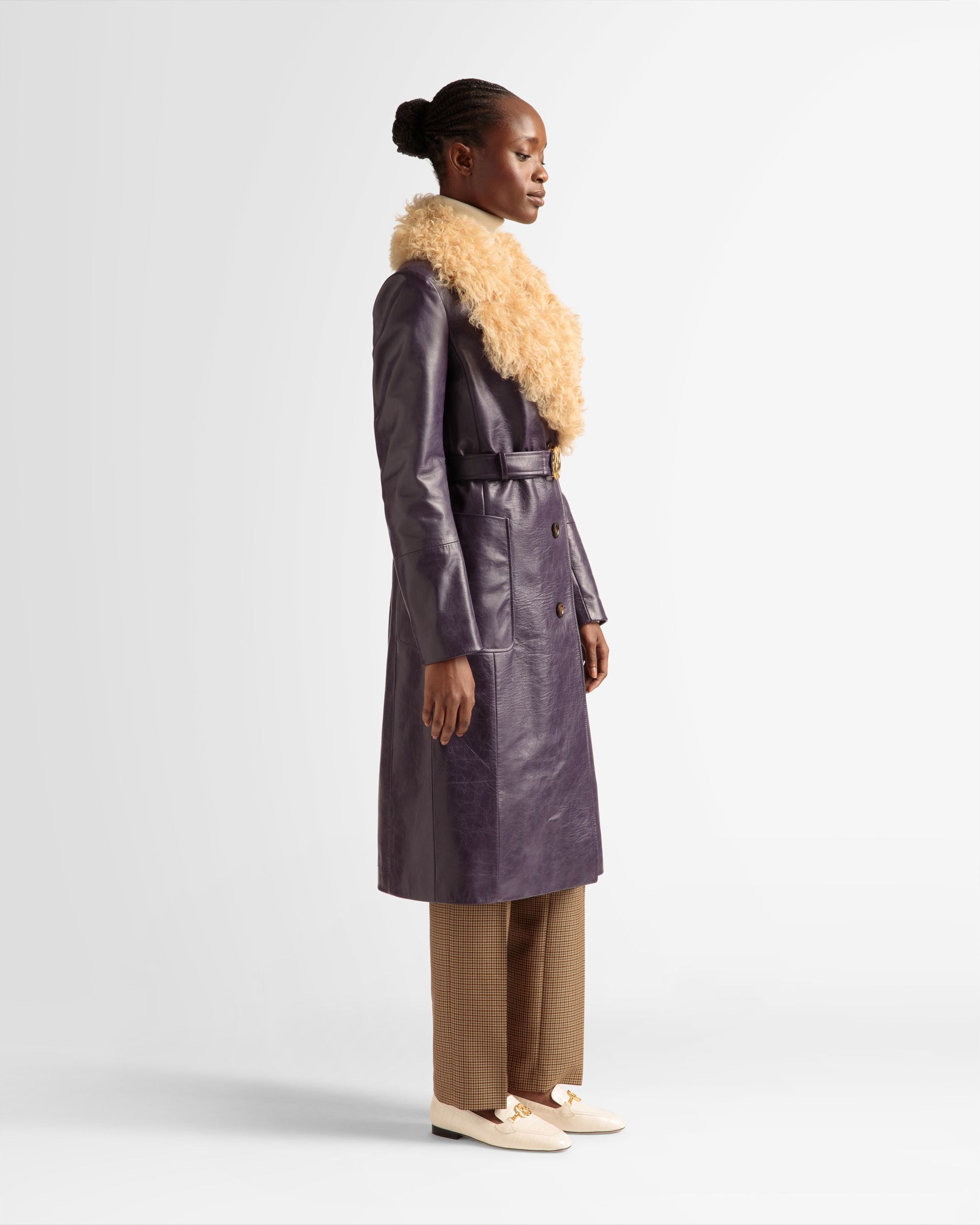 Mantel Mit Pelzkragen Aus Leder In Orchidee - Damen - Bally - 05
