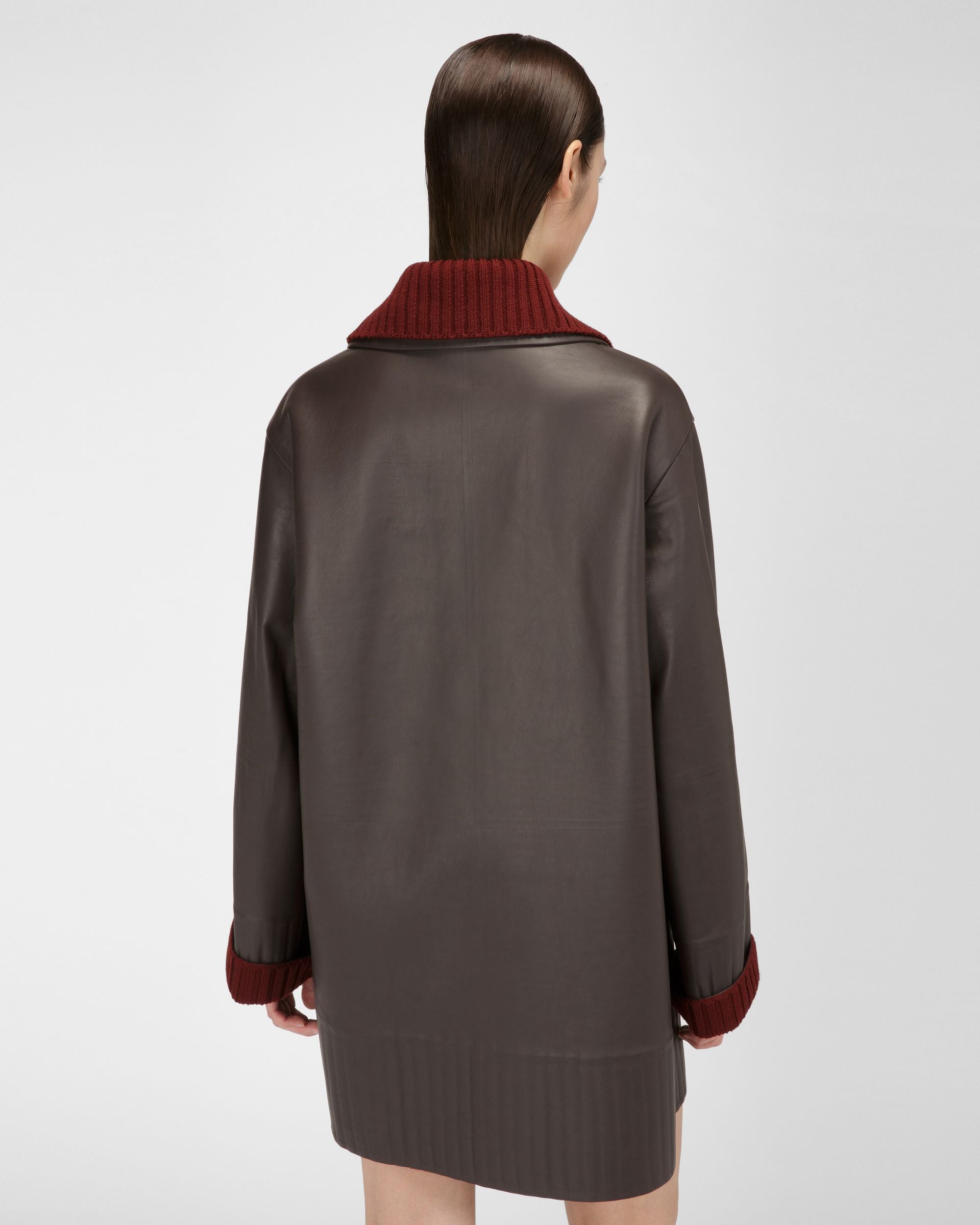 Manteau En Cuir Marron Ébène - Femme - Bally - 03