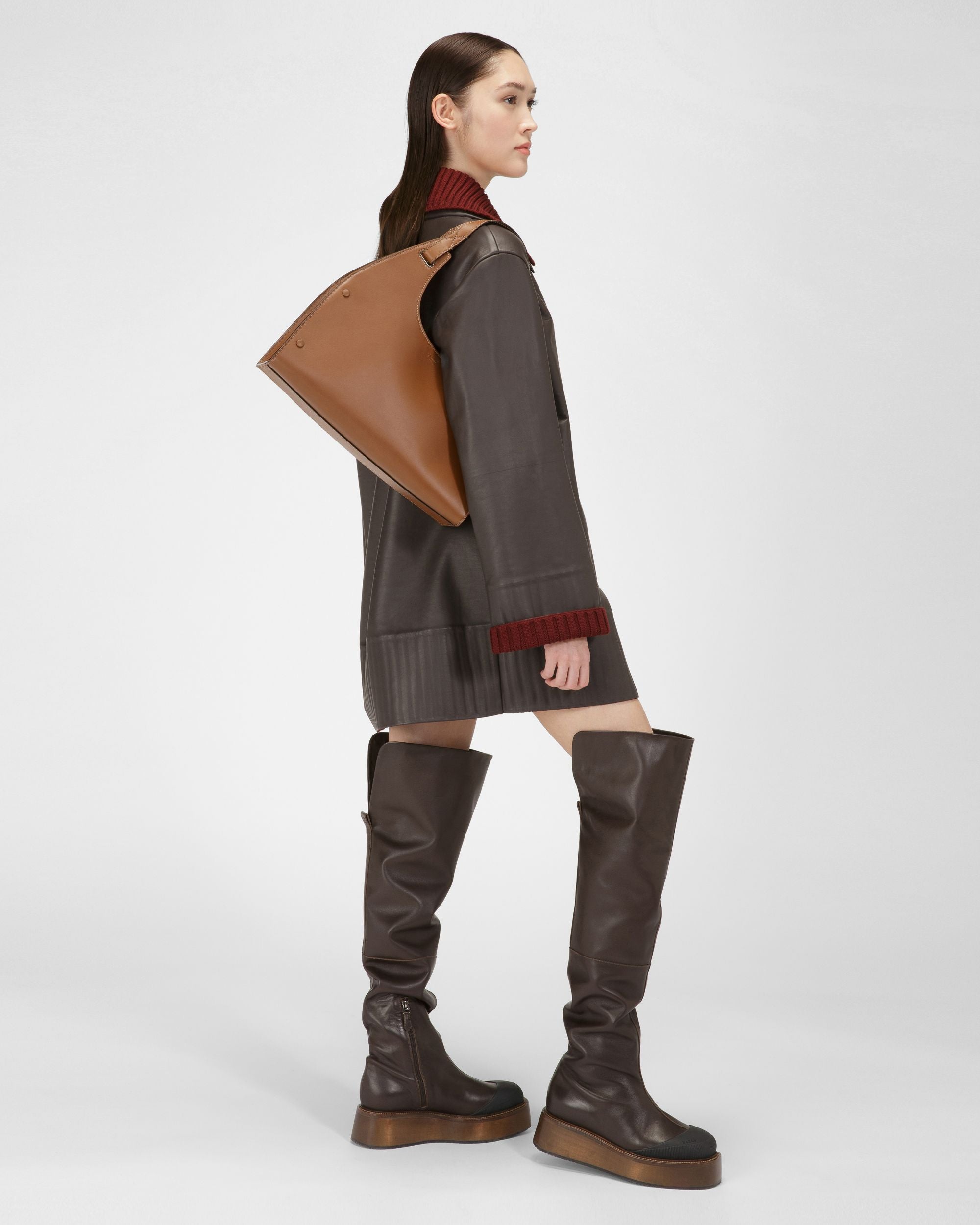 Manteau En Cuir Marron Ébène - Femme - Bally - 05
