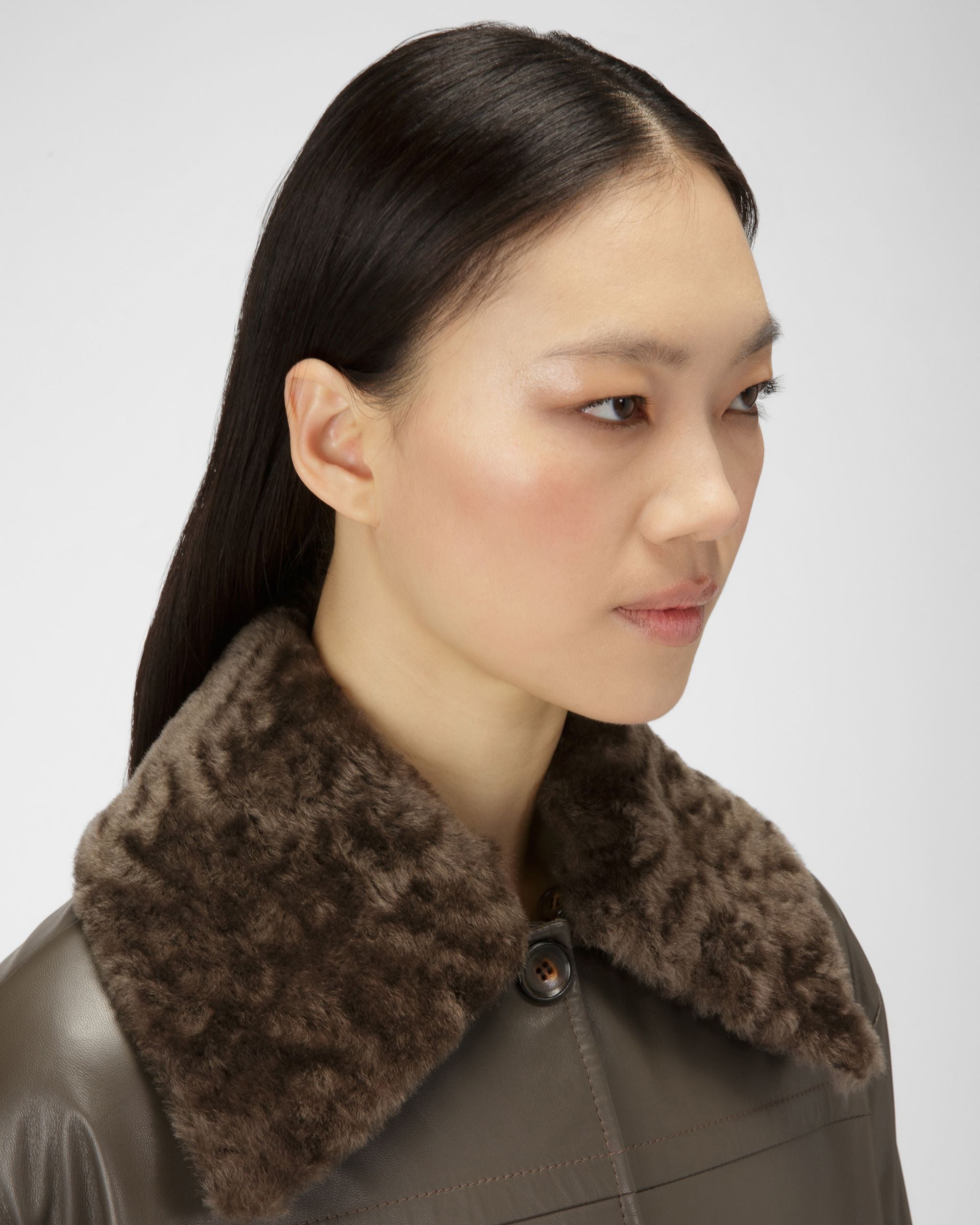 Cappotto Con Collo Shearling In Pelle Marrone - Donna - Bally - 02