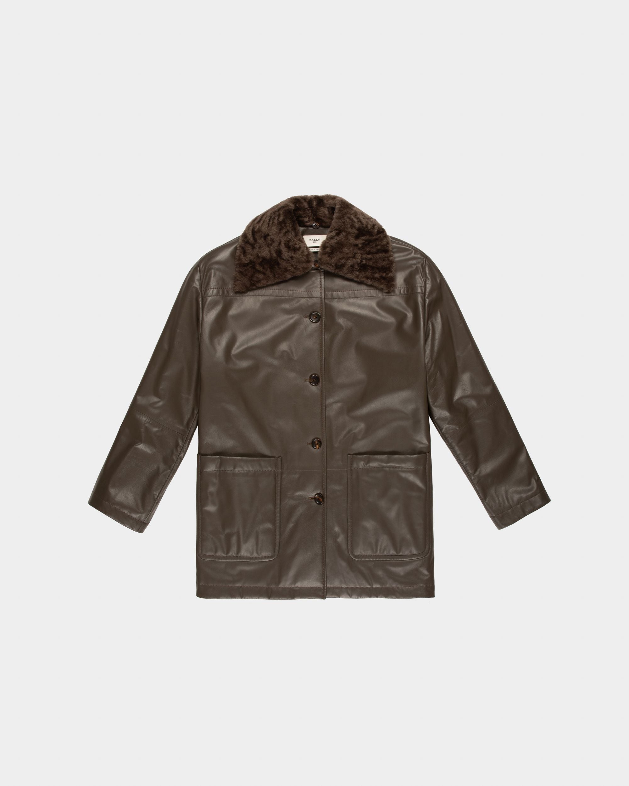 Cappotto Con Collo Shearling In Pelle Marrone - Donna - Bally - 04
